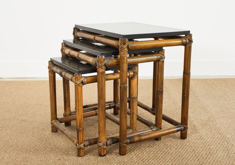 McGuire Organic Modern Rattan Nesting Drink Tables For Sale at 1stDibs