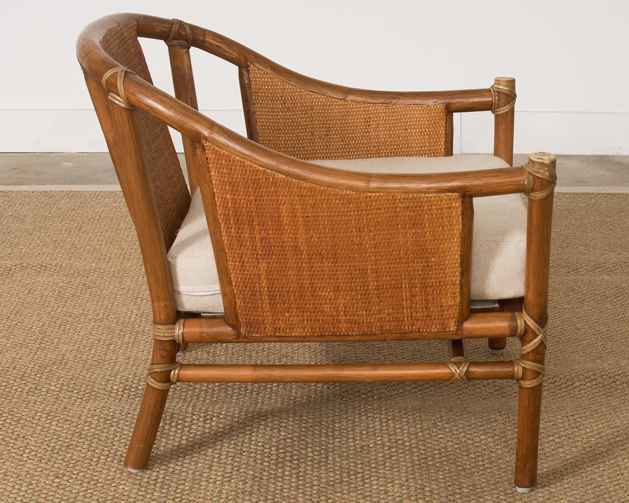 Leather McGuire Organic Modern Rattan Raffia Lounge Chair For Sale