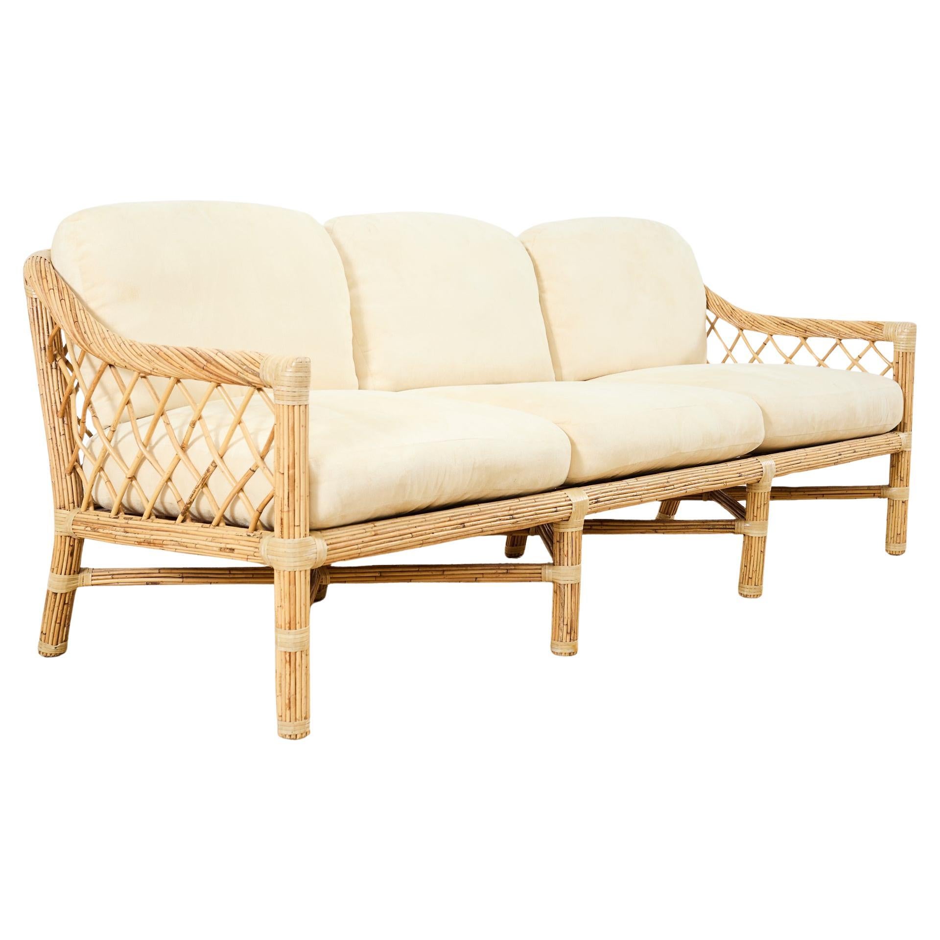 McGuire Organic Modern Pencil Reed Rattan Sofa Settee