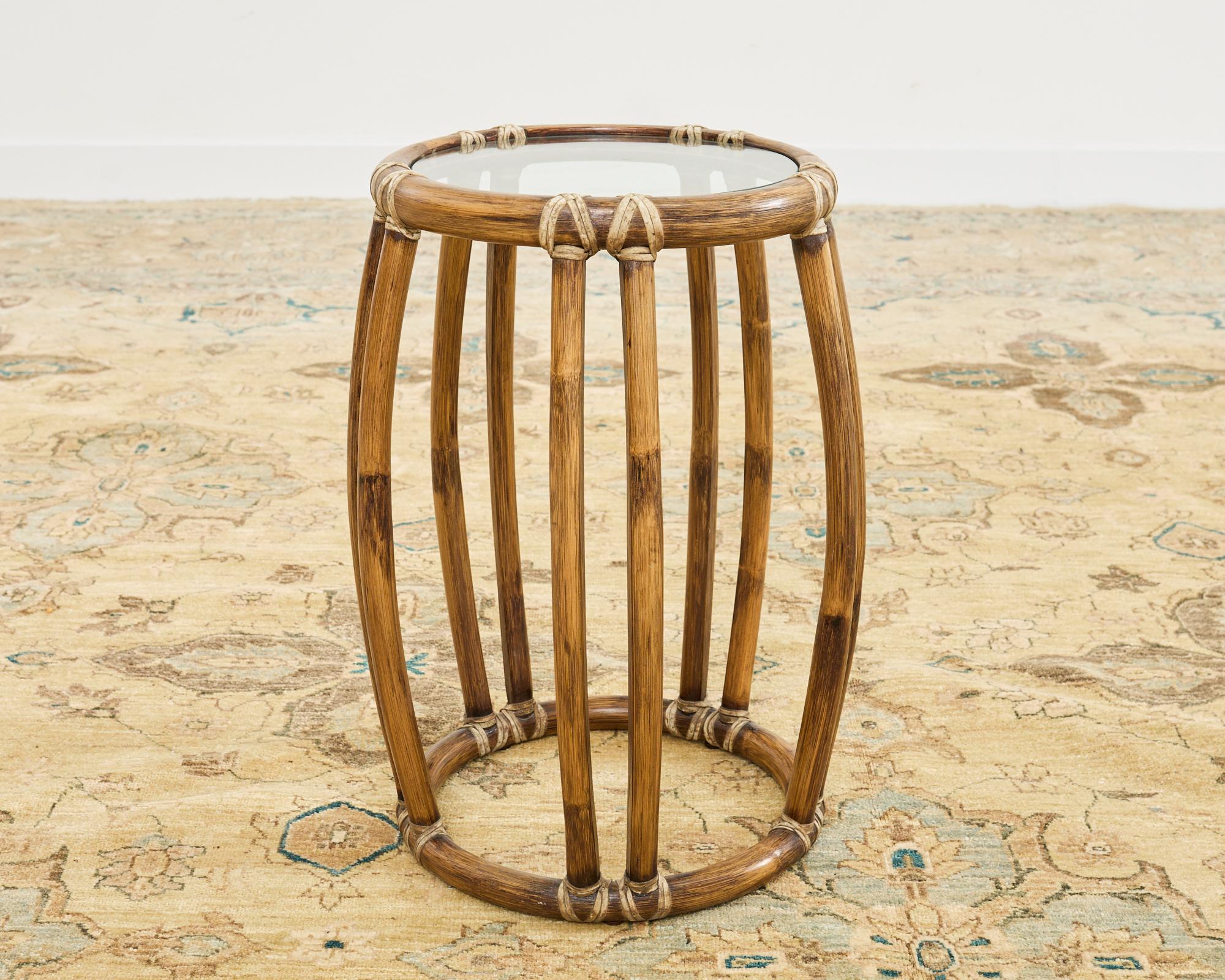 McGuire Organic Modern Rattan Taborette Drum Drinks Table 4