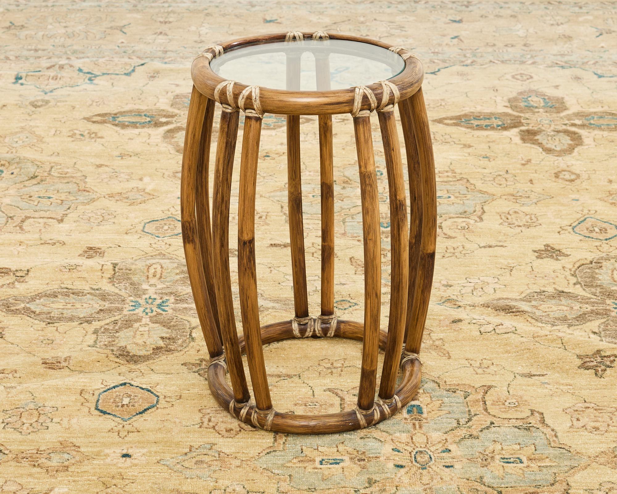 American McGuire Organic Modern Rattan Taborette Drum Drinks Table