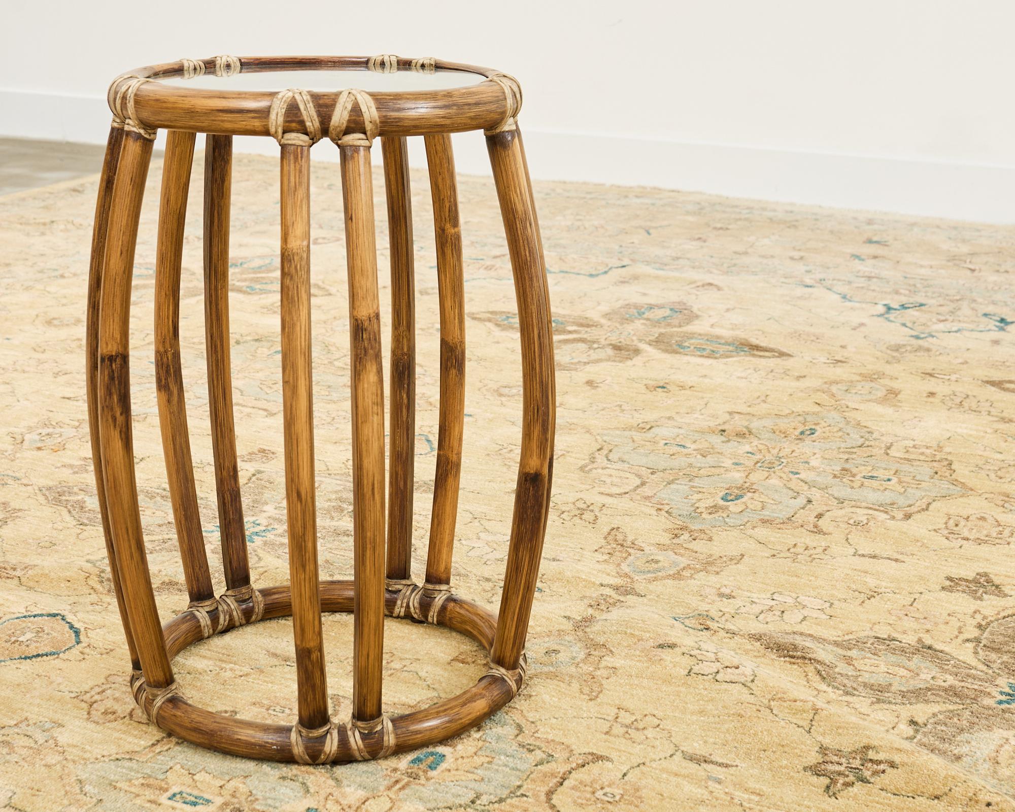 McGuire Organic Modern Rattan Taborette Drum Drinks Table In Good Condition In Rio Vista, CA