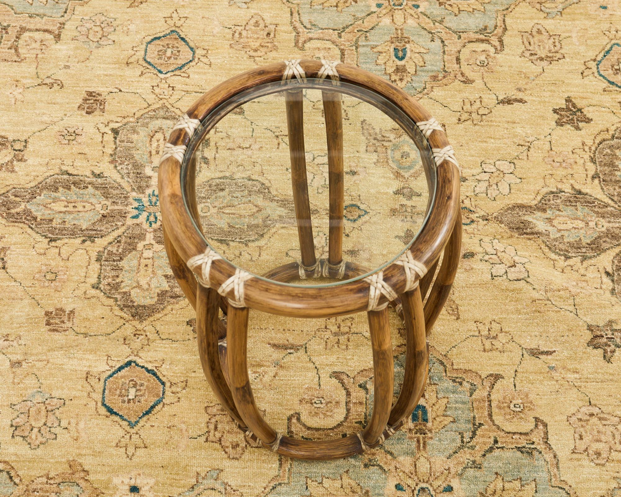 20th Century McGuire Organic Modern Rattan Taborette Drum Drinks Table