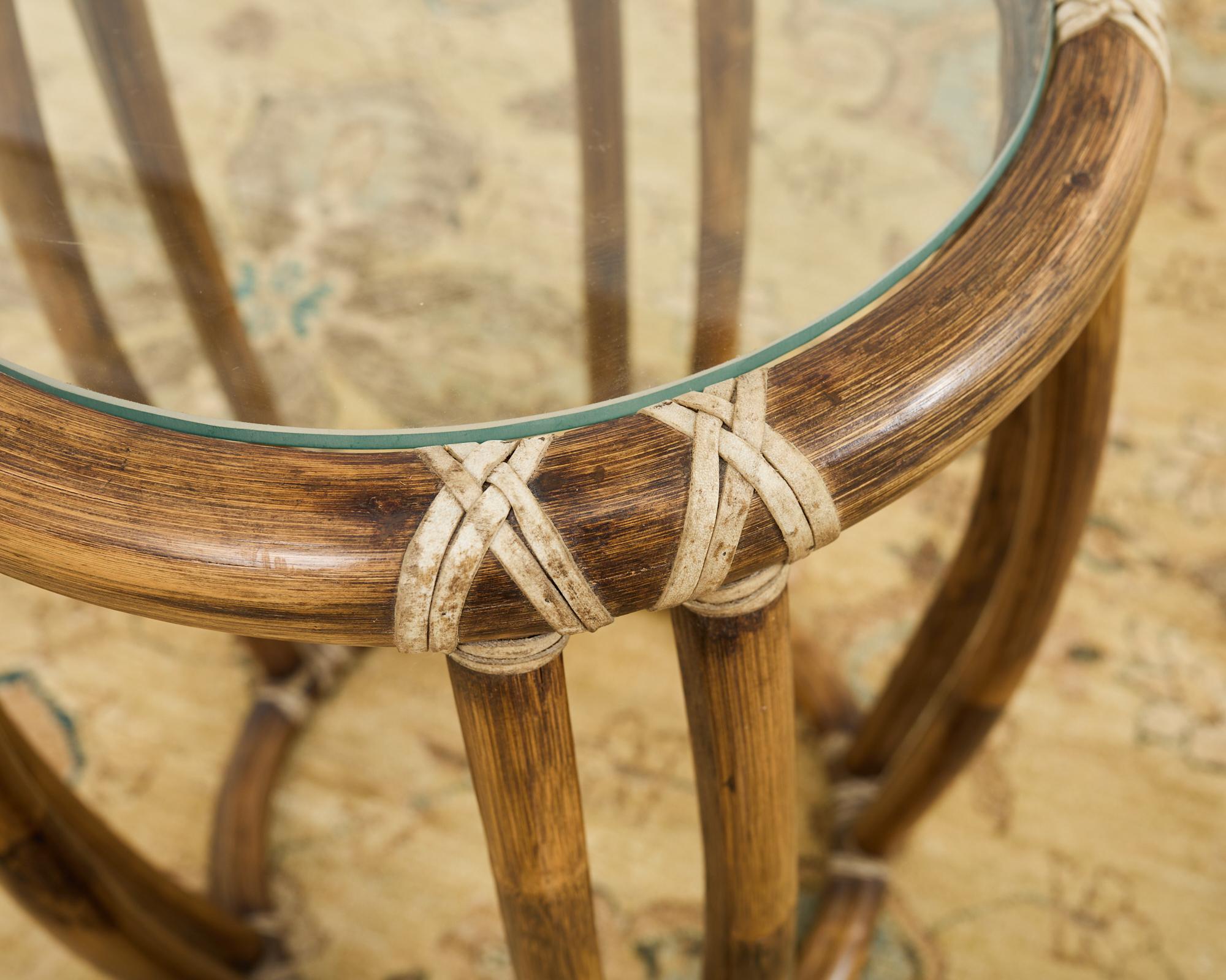 Leather McGuire Organic Modern Rattan Taborette Drum Drinks Table