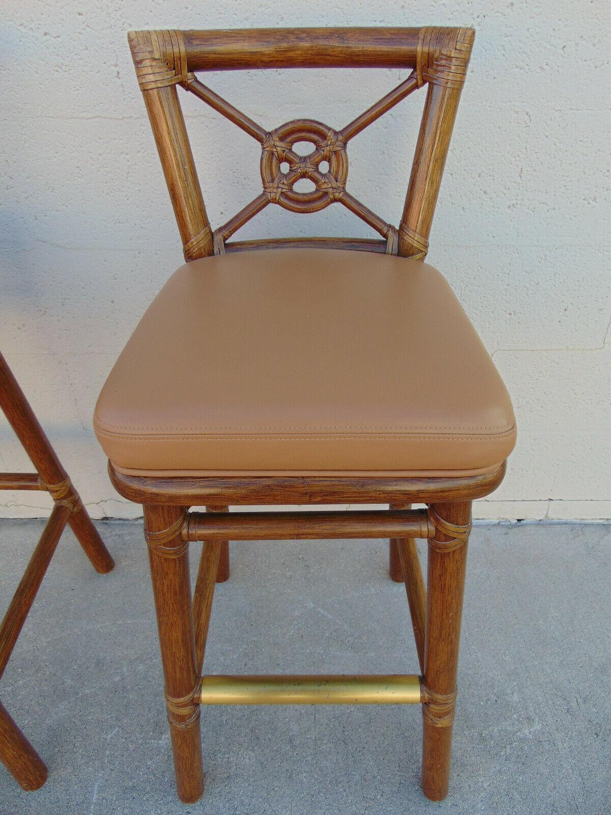 McGuire Organic Modern Rattan Target Back Barstools, a Pair In Good Condition In Vero Beach, FL