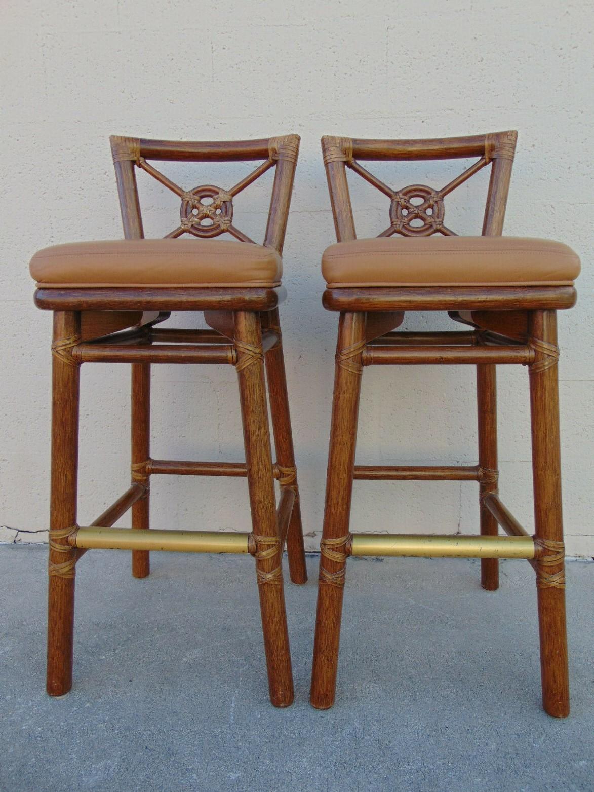 Contemporary McGuire Organic Modern Rattan Target Back Barstools, a Pair