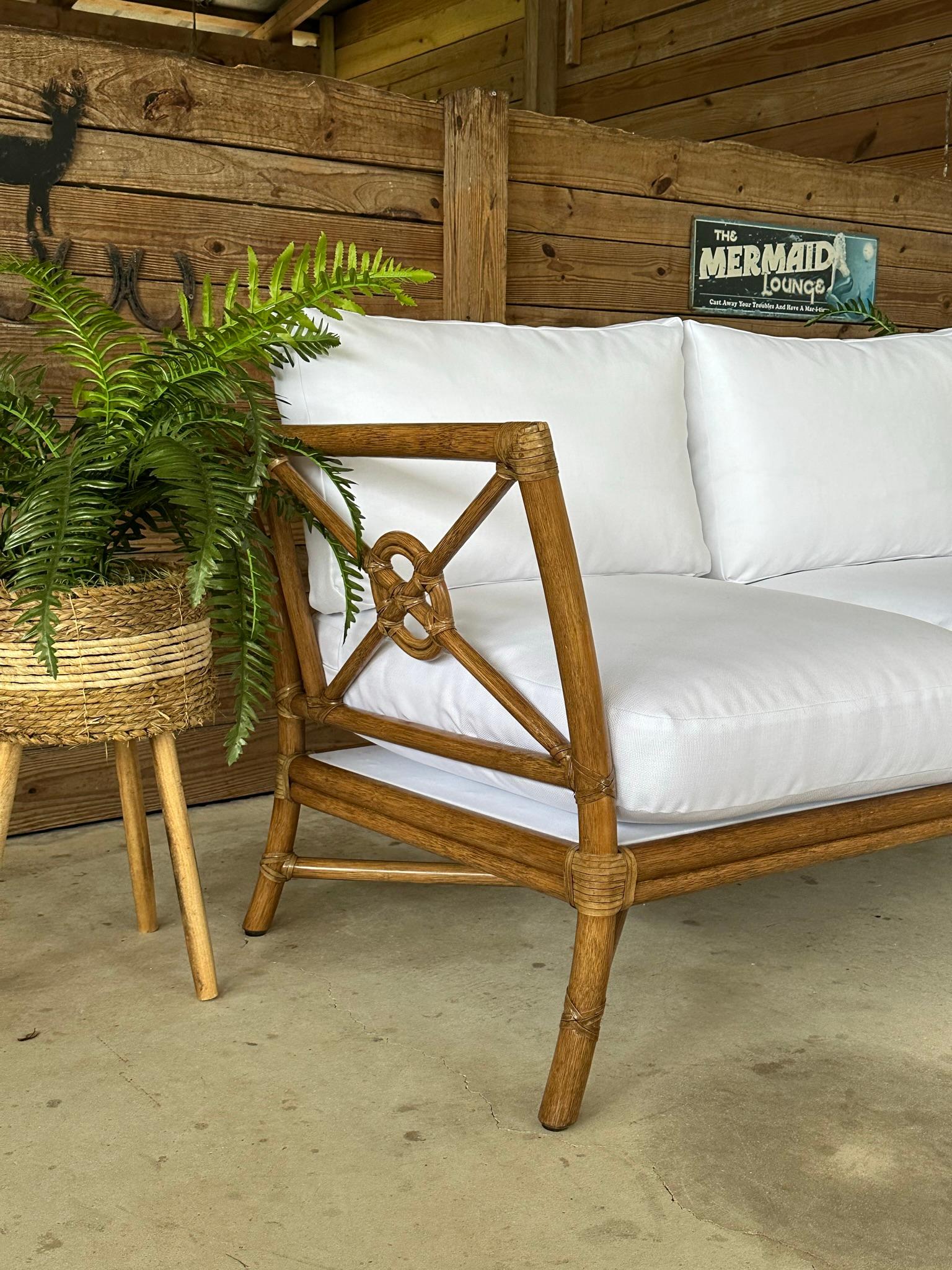 Mcguire Organic Modern Rattan Target Sette Loveseat Custom Upholstered For Sale 5