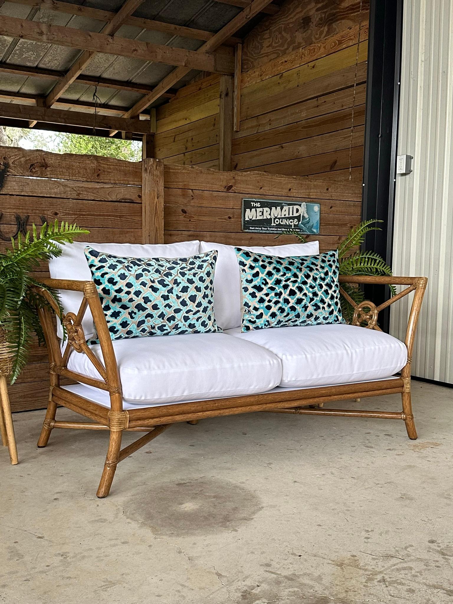 Mcguire Organic Modern Rattan Target Sette Loveseat Custom Upholstered For Sale 7