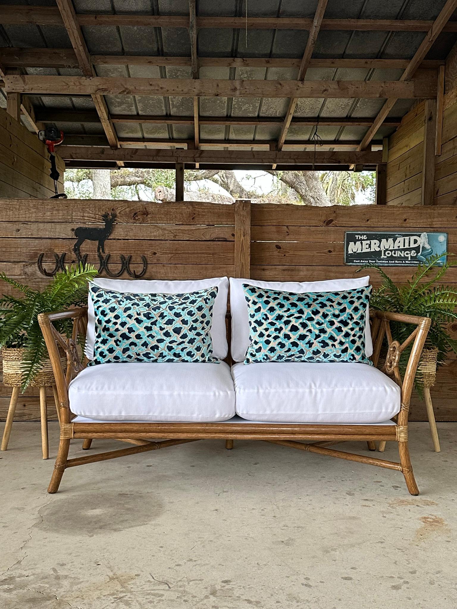 Mcguire Organic Modern Rattan Target Sette Loveseat Custom Upholstered For Sale 8