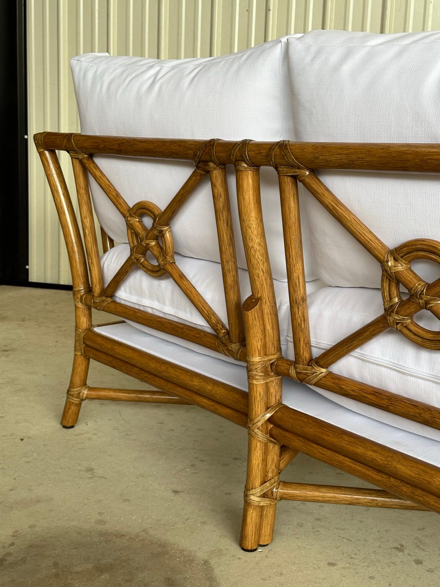 Mcguire Organic Modern Rattan Target Sette Loveseat Custom Upholstered For Sale 2