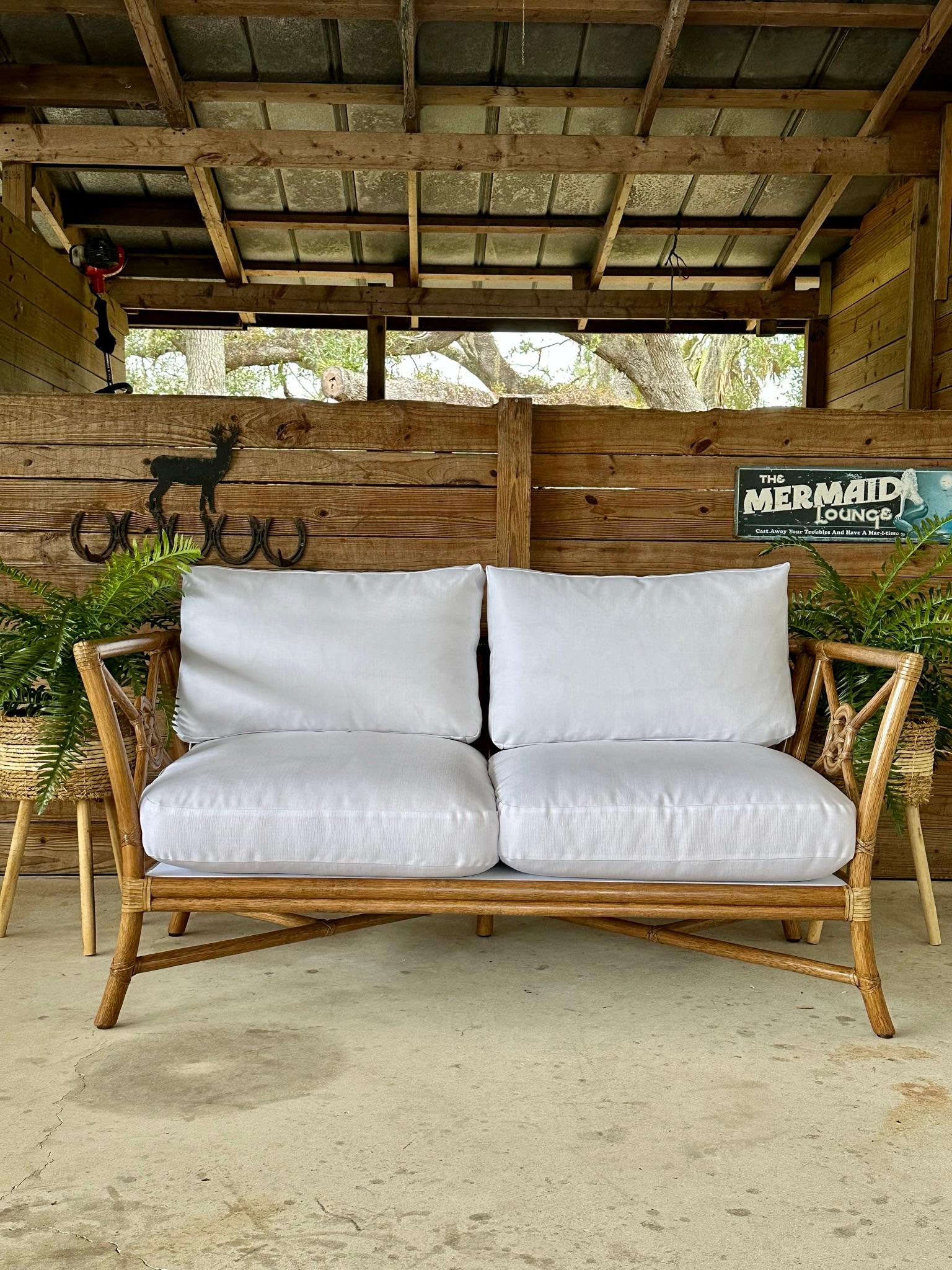 Mcguire Organic Modern Rattan Target Sette Loveseat Custom Upholstered For Sale 3