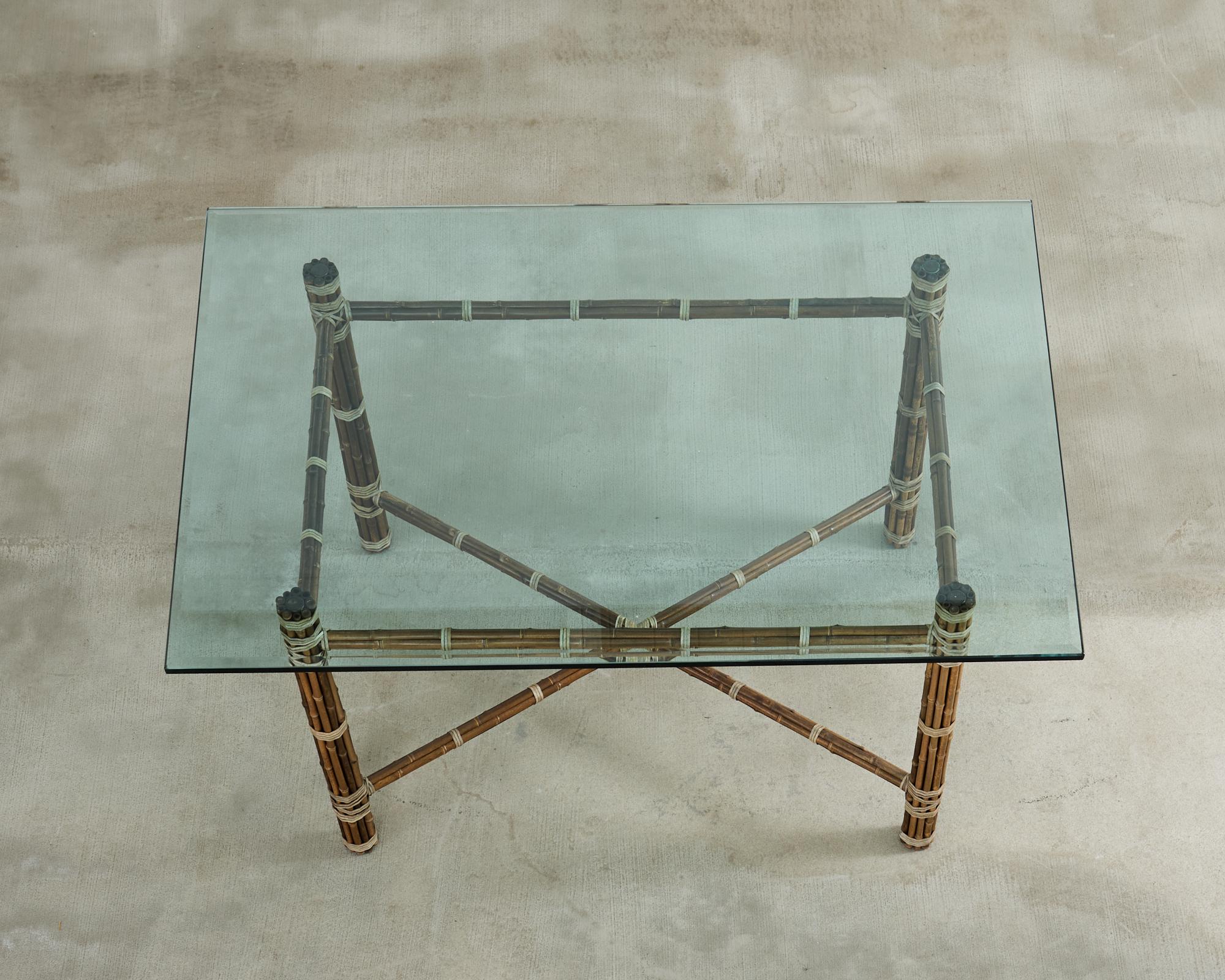 Beveled McGuire Organic Modern Rectangular Bamboo Dining Table For Sale