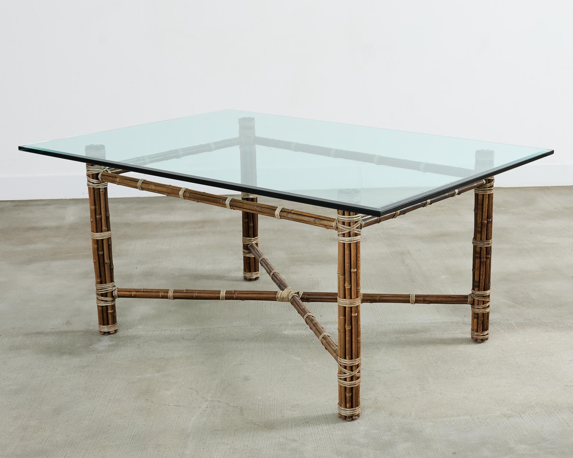 Leather McGuire Organic Modern Rectangular Bamboo Dining Table For Sale