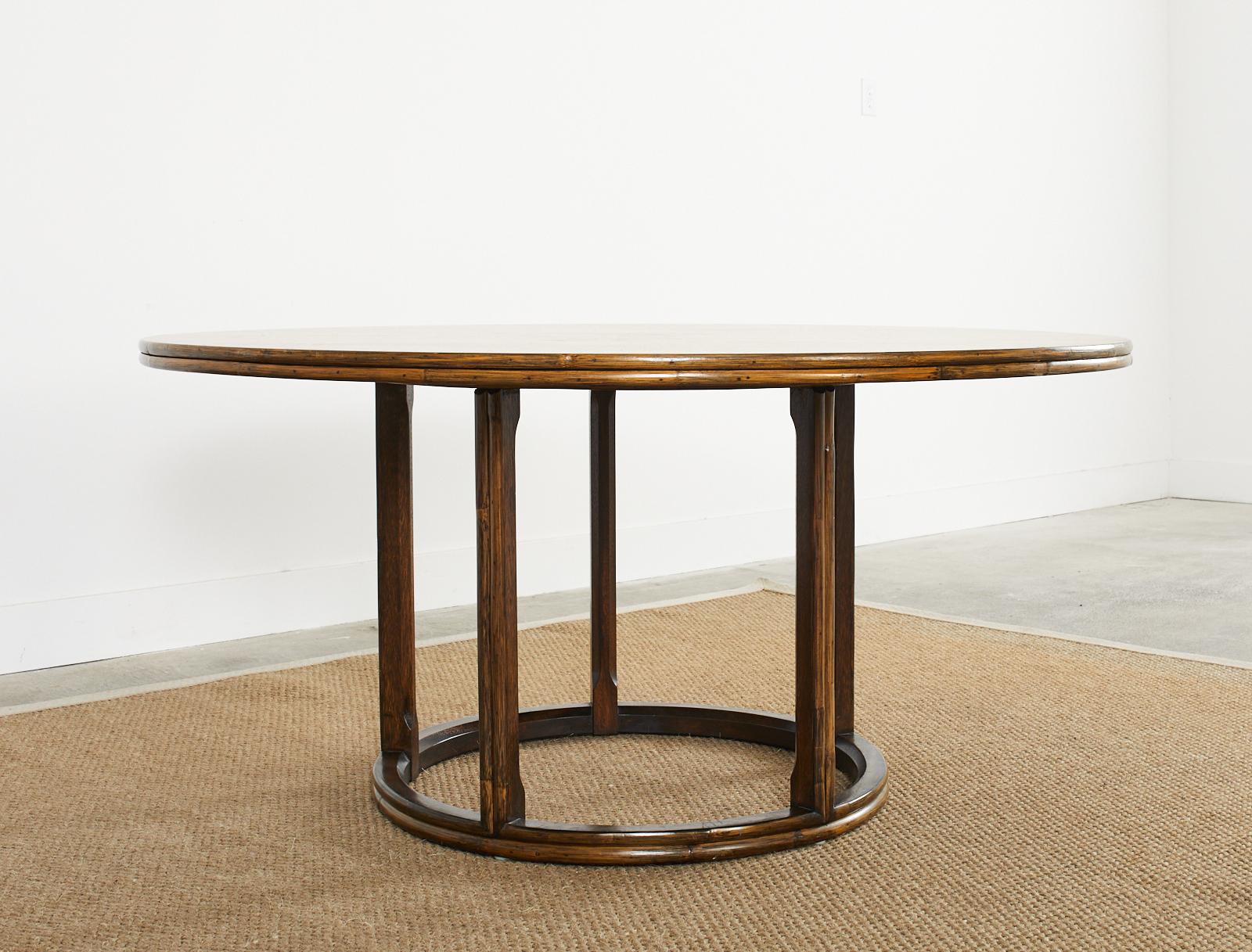 American McGuire Organic Modern Round Rattan Oak Dining Table For Sale