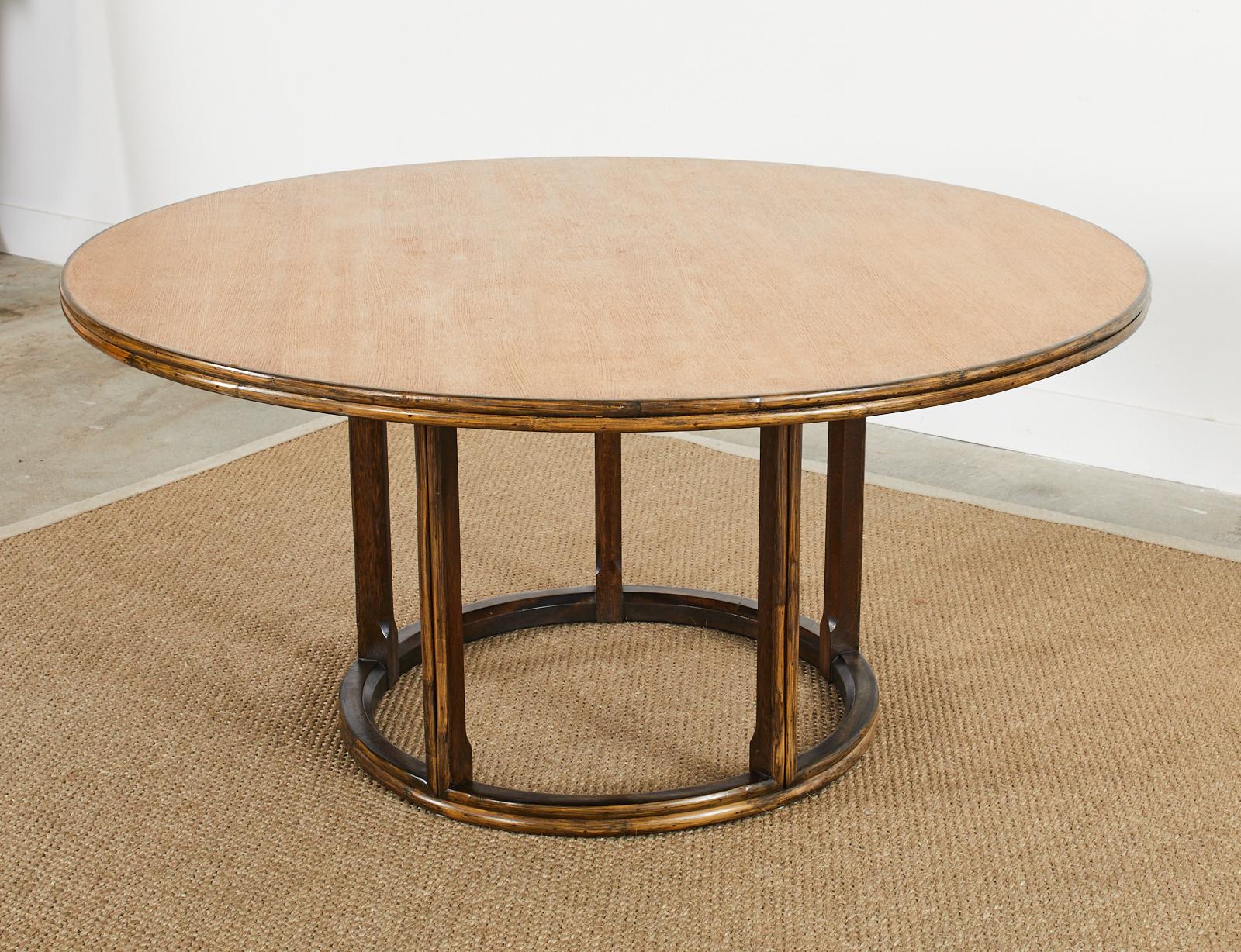 Hand-Crafted McGuire Organic Modern Round Rattan Oak Dining Table For Sale