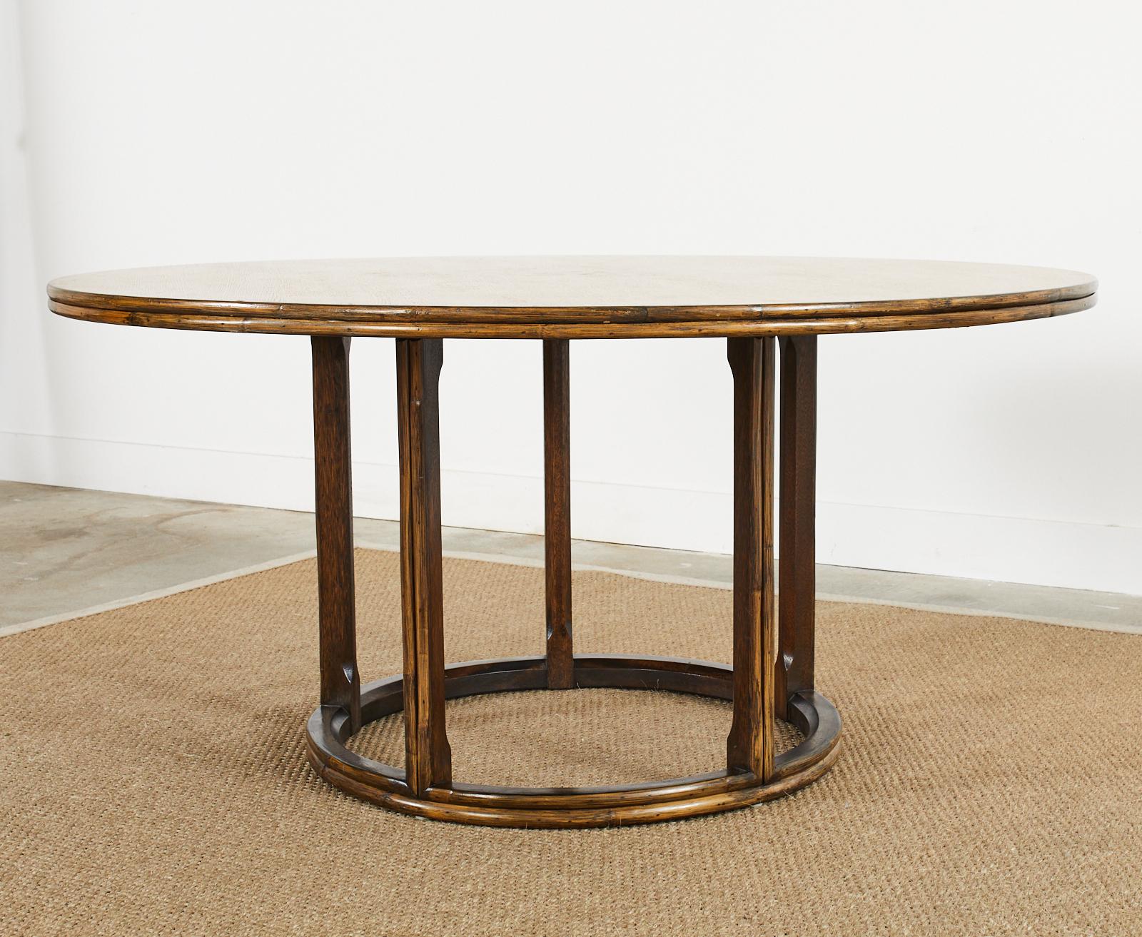 McGuire Organic Modern Round Rattan Oak Dining Table In Good Condition For Sale In Rio Vista, CA