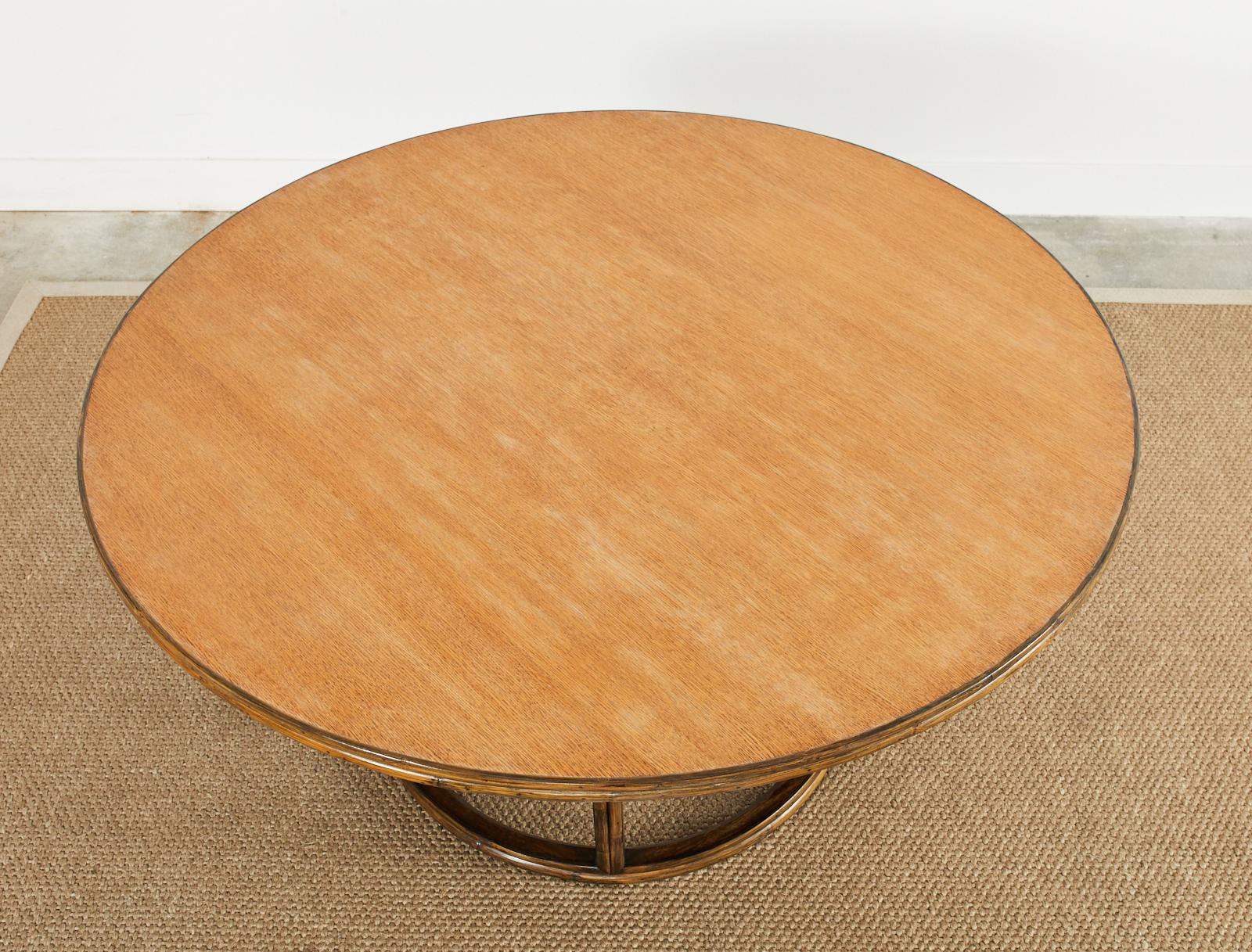 20th Century McGuire Organic Modern Round Rattan Oak Dining Table For Sale
