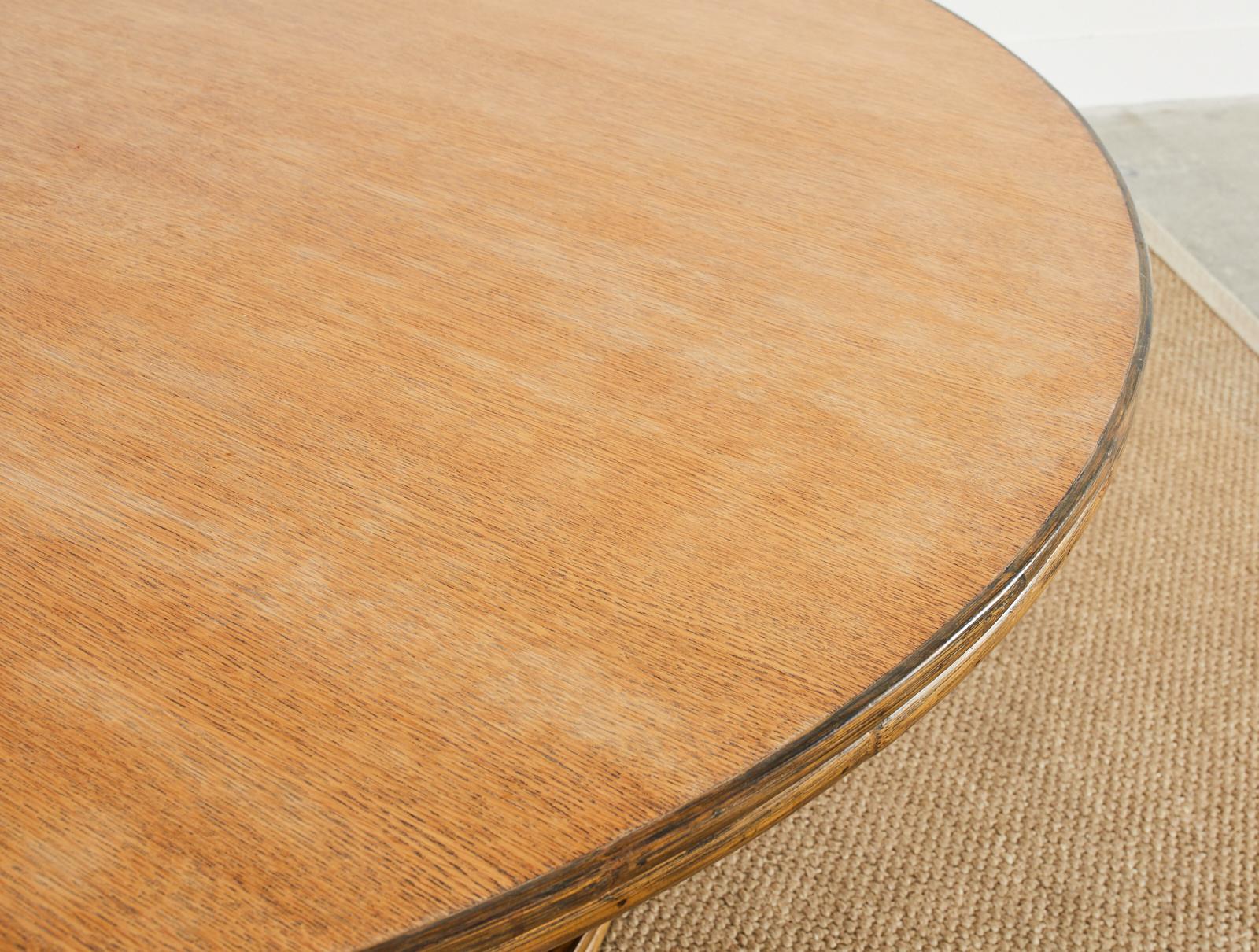 McGuire Organic Modern Round Rattan Oak Dining Table For Sale 1