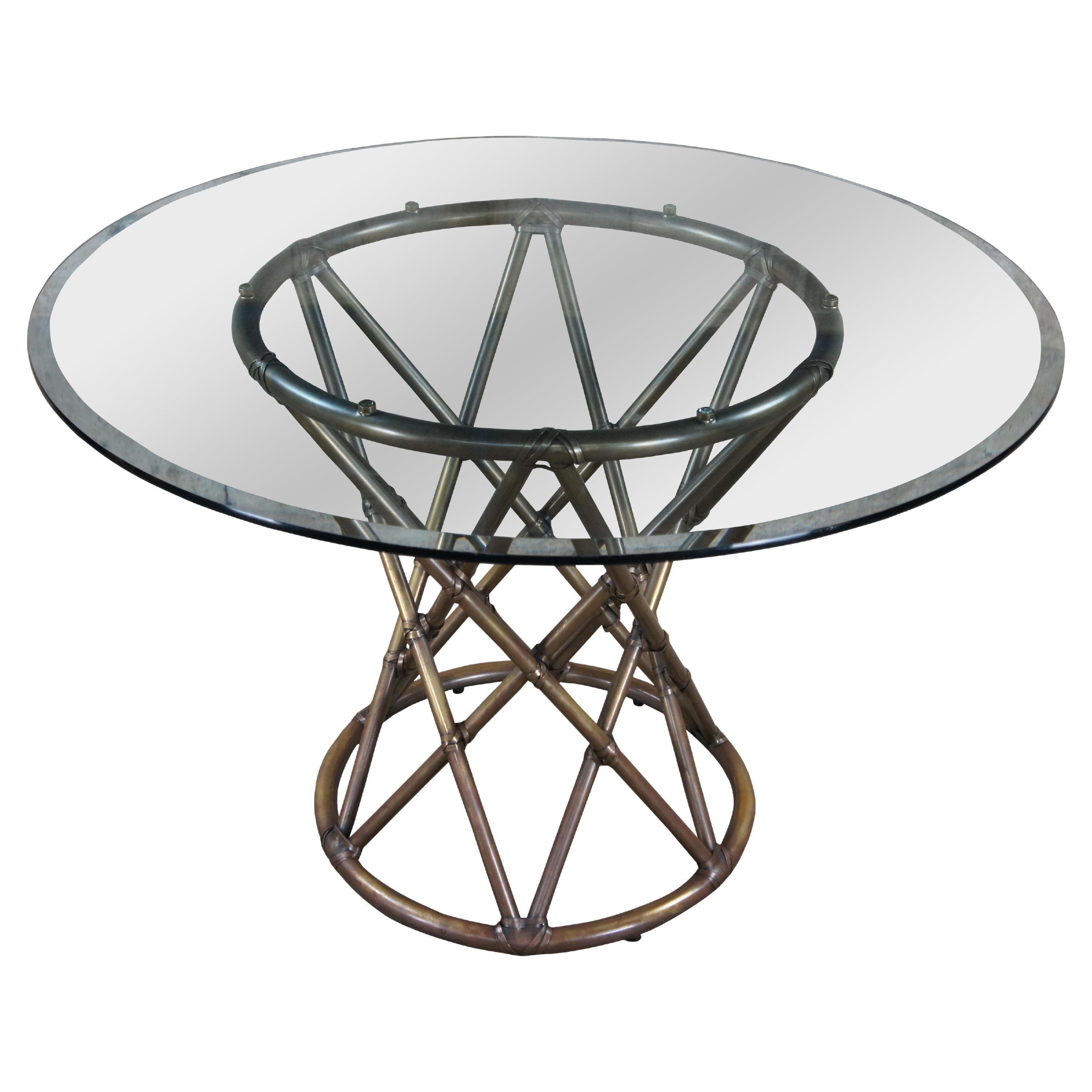 McGuire Organic Modern Tubular Brass Glass Top Pedestal Dining Table 44"