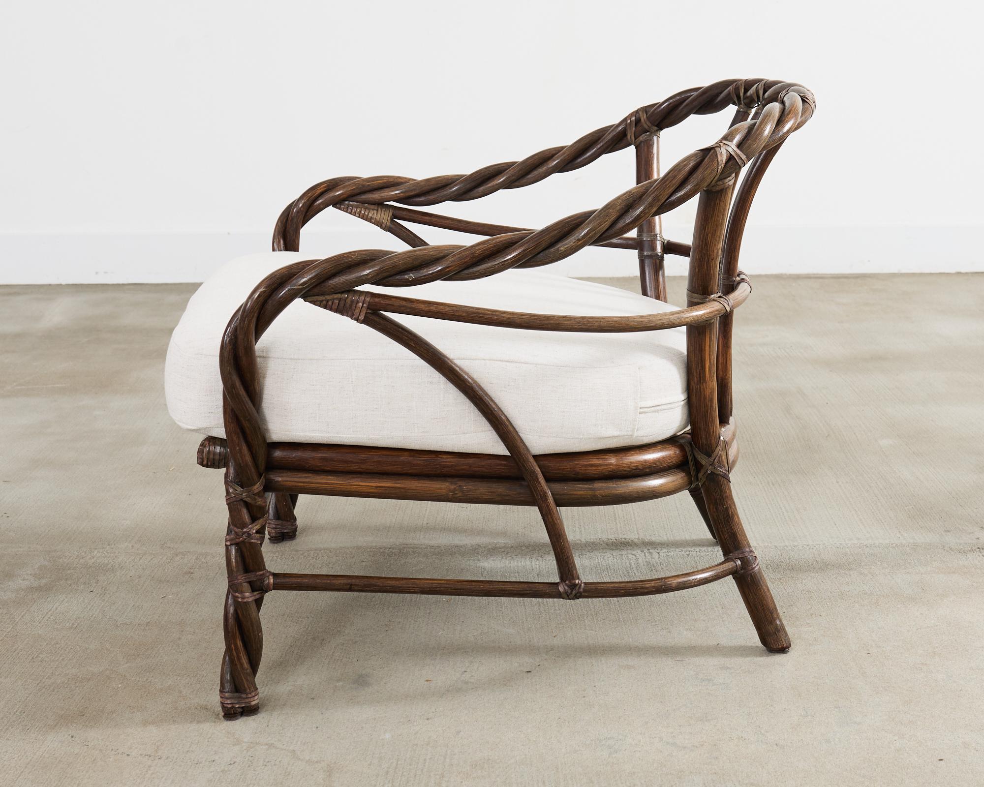 McGuire Organic Modern Twisted Rattan Lounge Chair and Ottoman For Sale 5