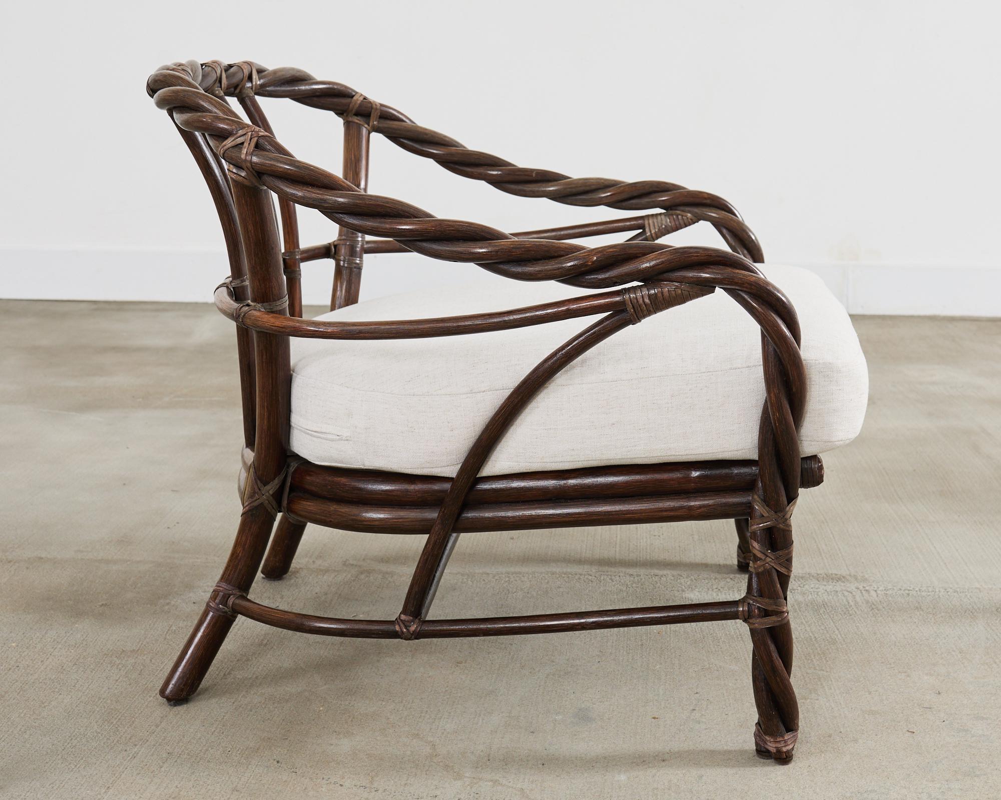 McGuire Organic Modern Twisted Rattan Lounge Chair and Ottoman For Sale 9