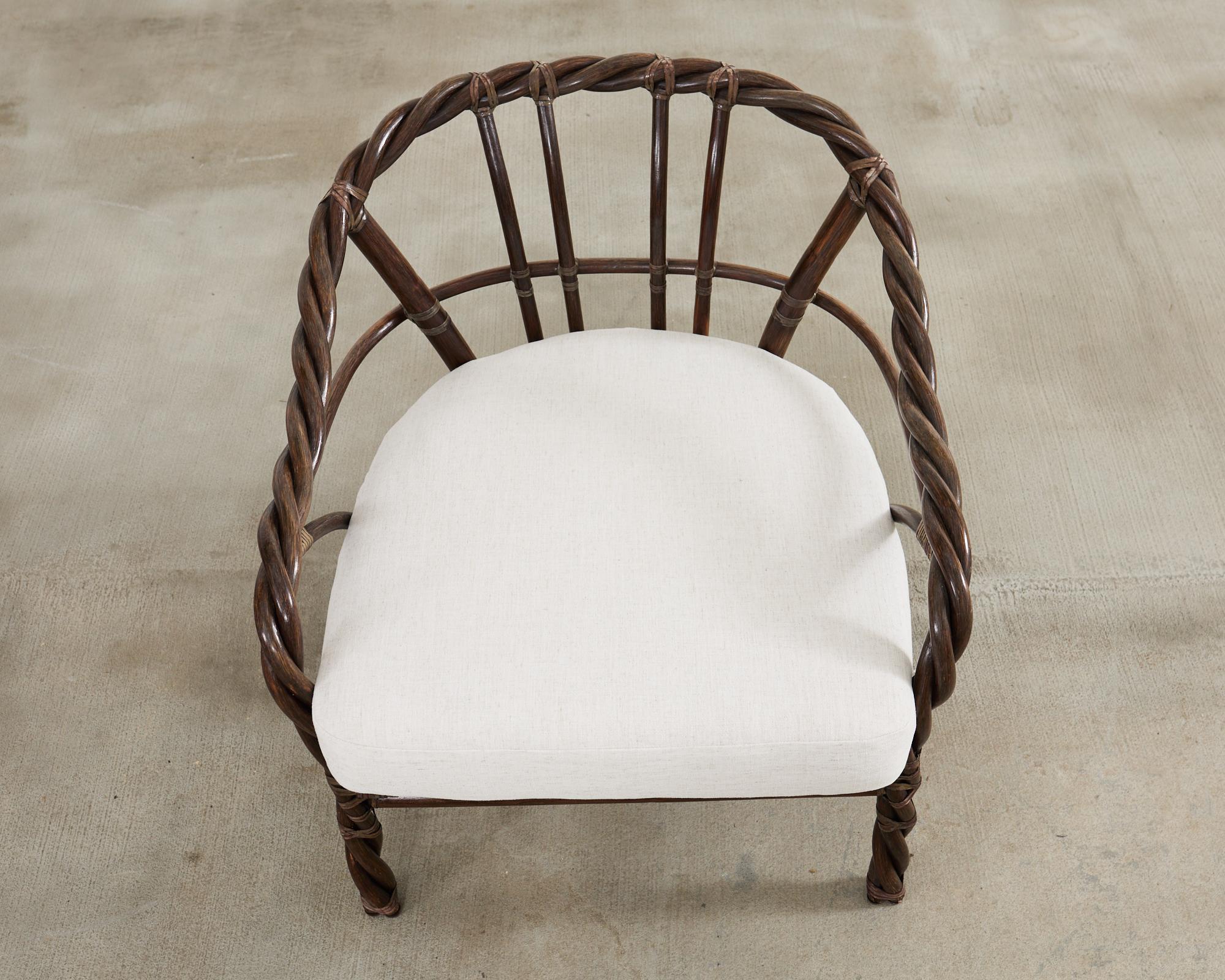 Hand-Crafted McGuire Organic Modern Twisted Rattan Lounge Chair and Ottoman For Sale