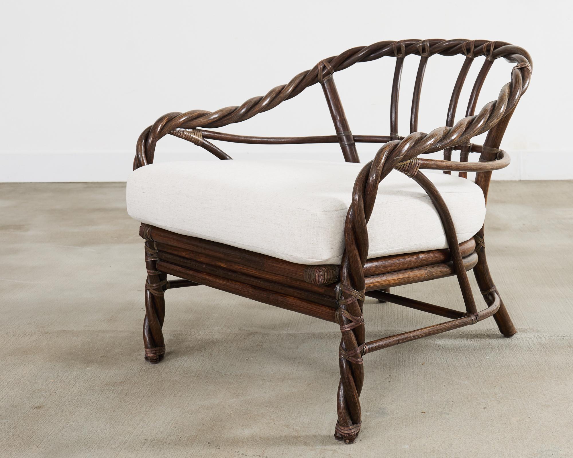 McGuire Organic Modern Twisted Rattan Lounge Chair and Ottoman In Good Condition For Sale In Rio Vista, CA