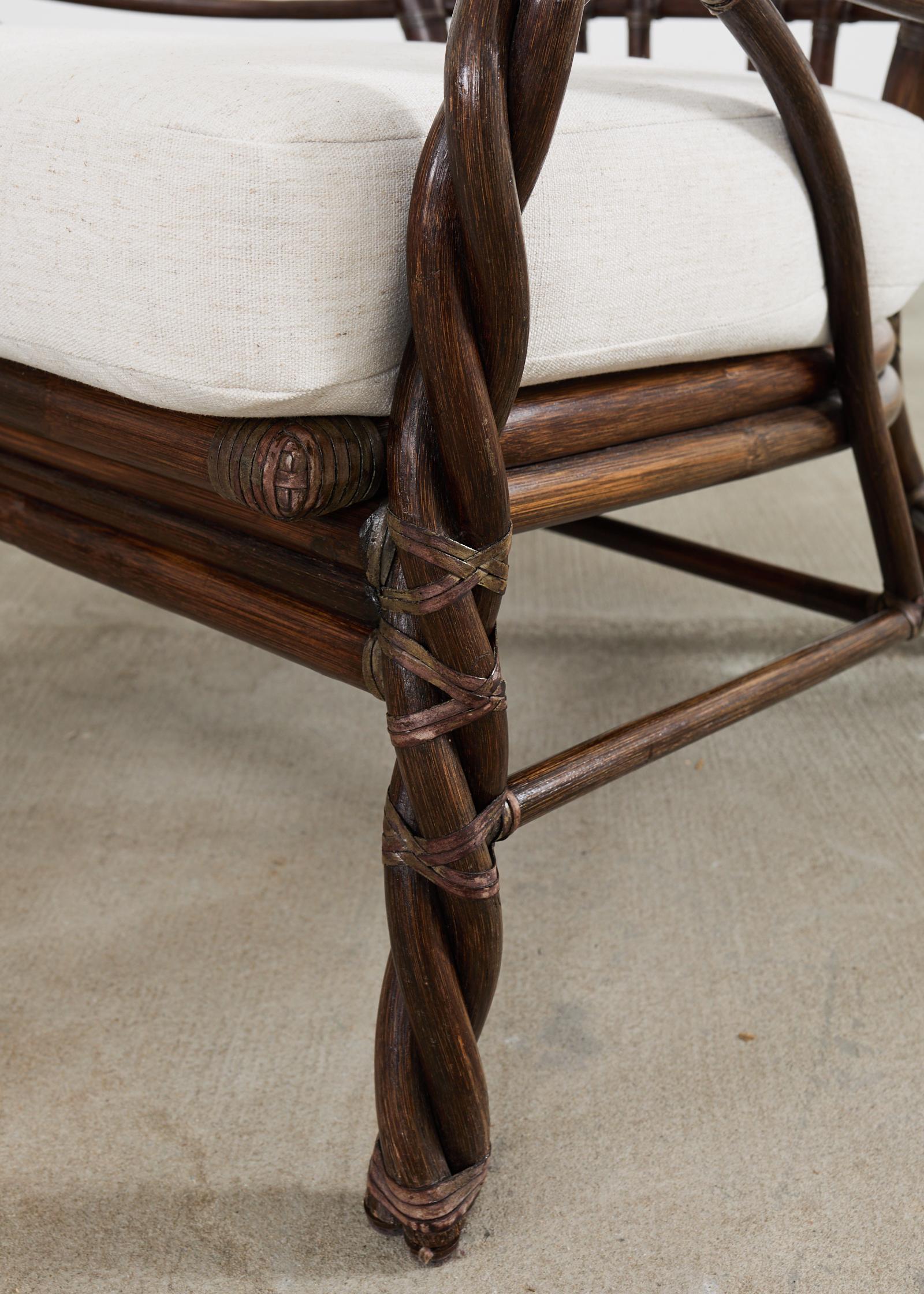 20th Century McGuire Organic Modern Twisted Rattan Lounge Chair and Ottoman For Sale
