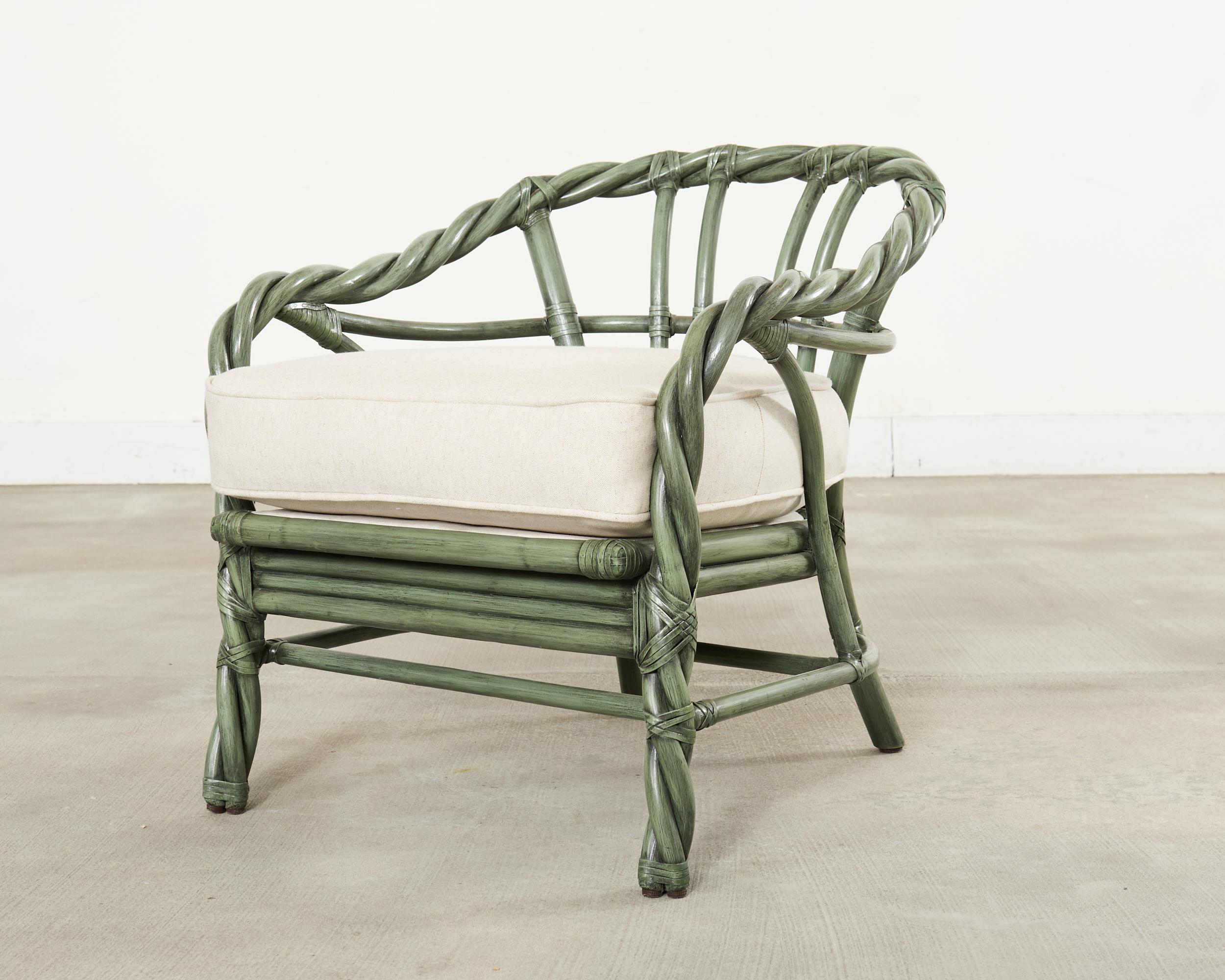 Fatto a mano McGuire Organic Modern Twisted Rattan Lounge Chair in vendita