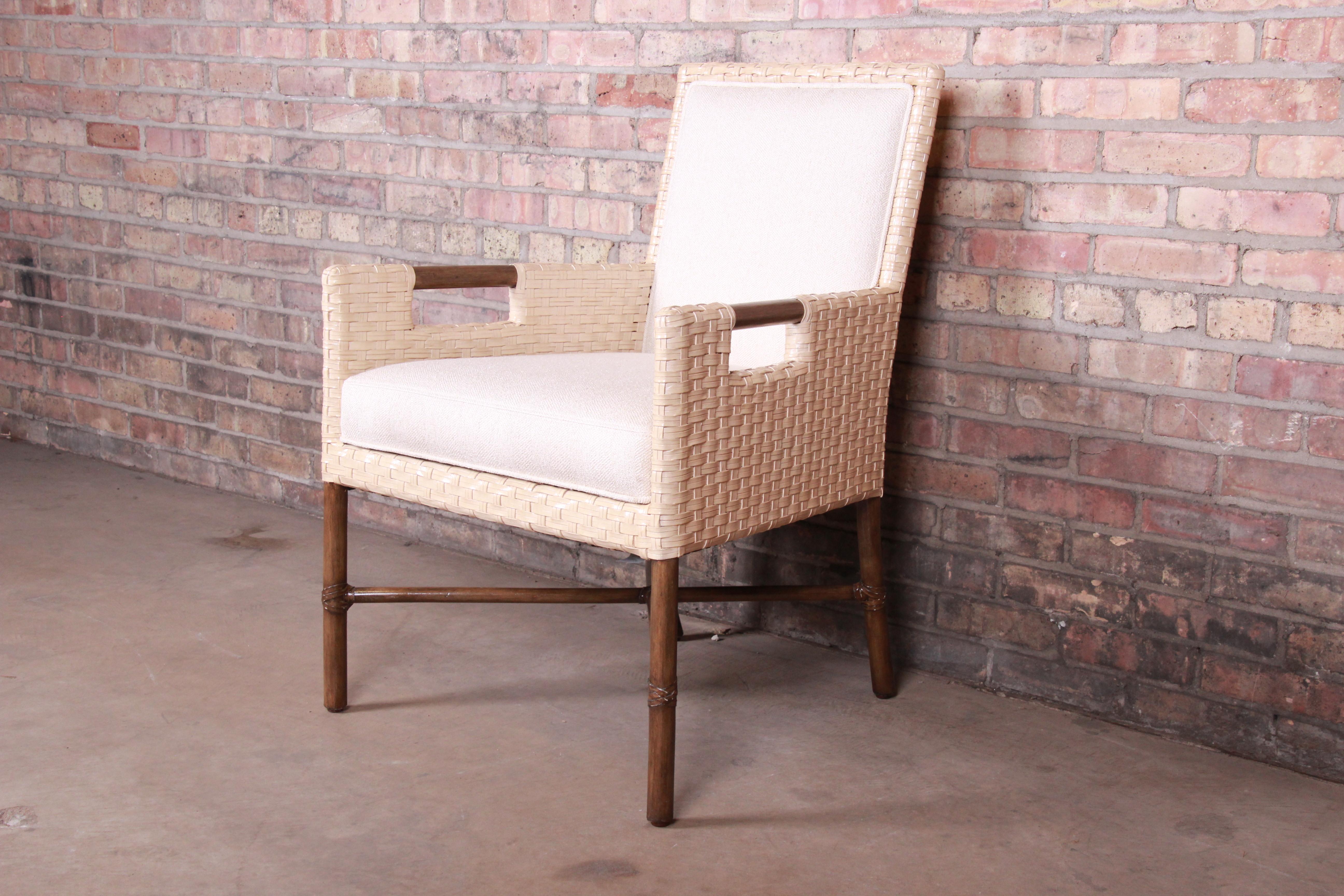 McGuire Organic Modern Woven Bamboo Rattan and Hardwood Lounge Chair In Good Condition For Sale In South Bend, IN