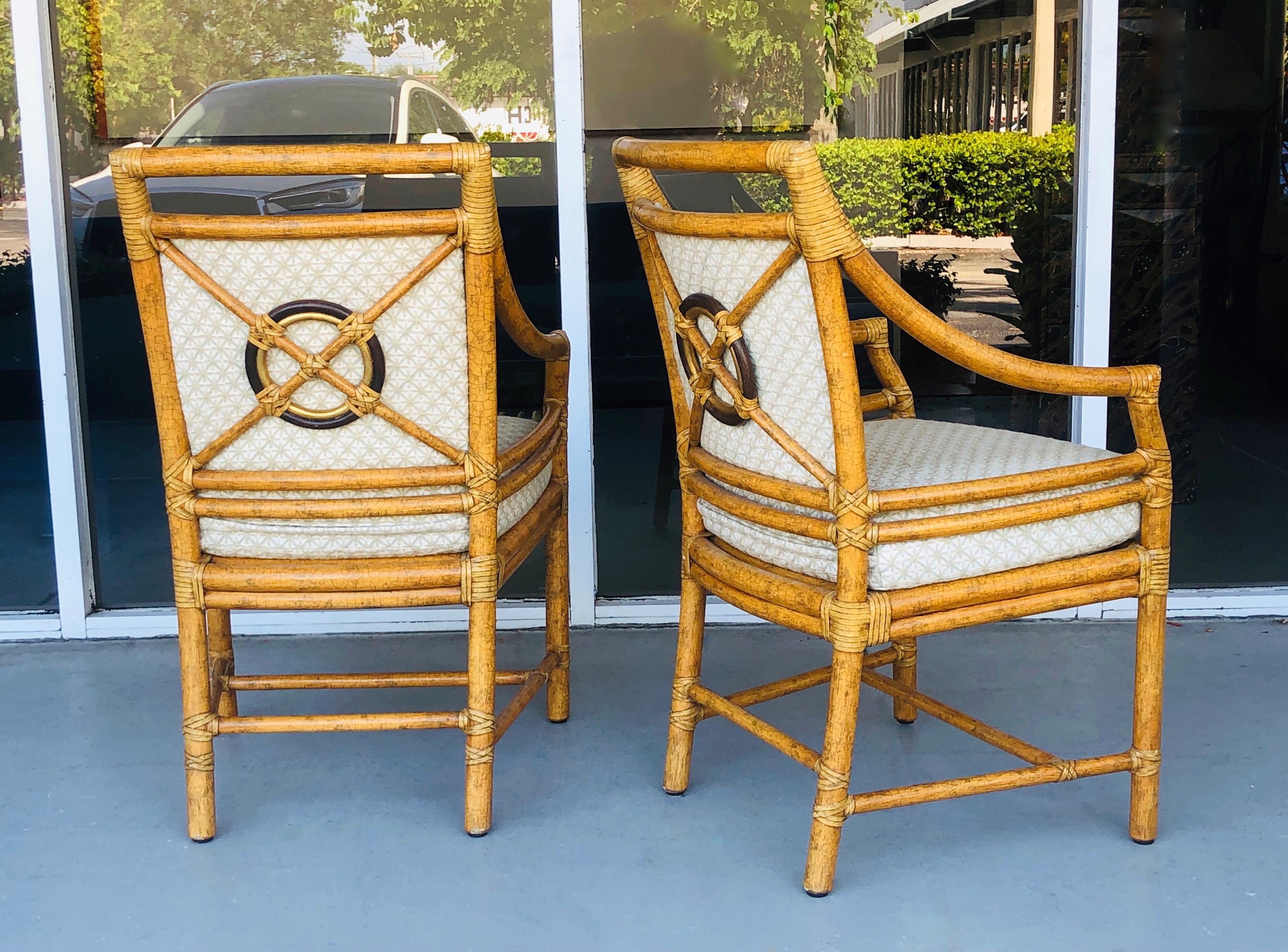 American McGuire Pair of Arm Lounge Dining Chairs, Custom Finish For Sale