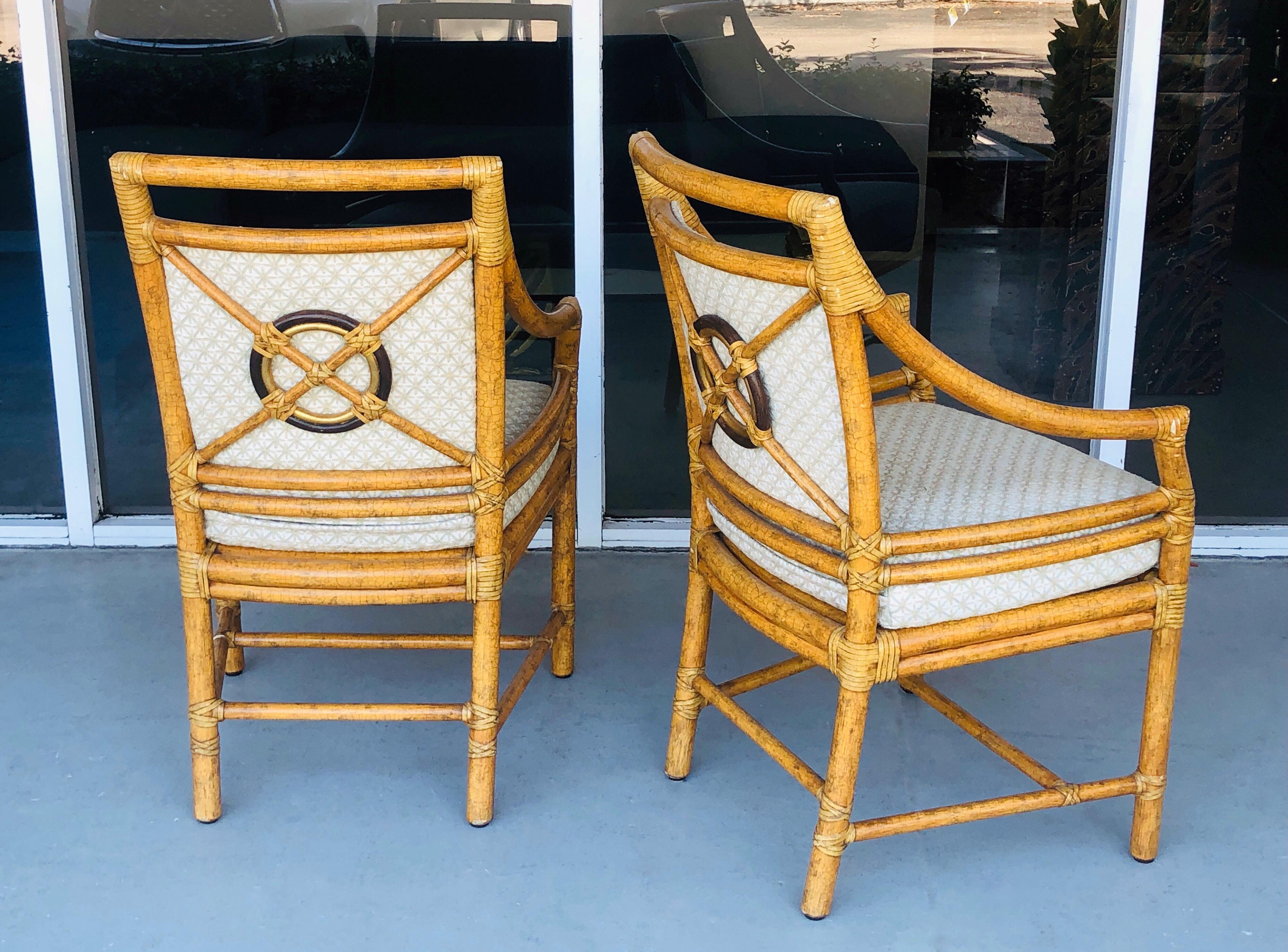 McGuire Pair of Arm Lounge Dining Chairs, Custom Finish In Good Condition For Sale In Miami, FL