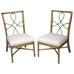 McGuire Pair of Bamboo Side Chairs Diamond Ribbon Back