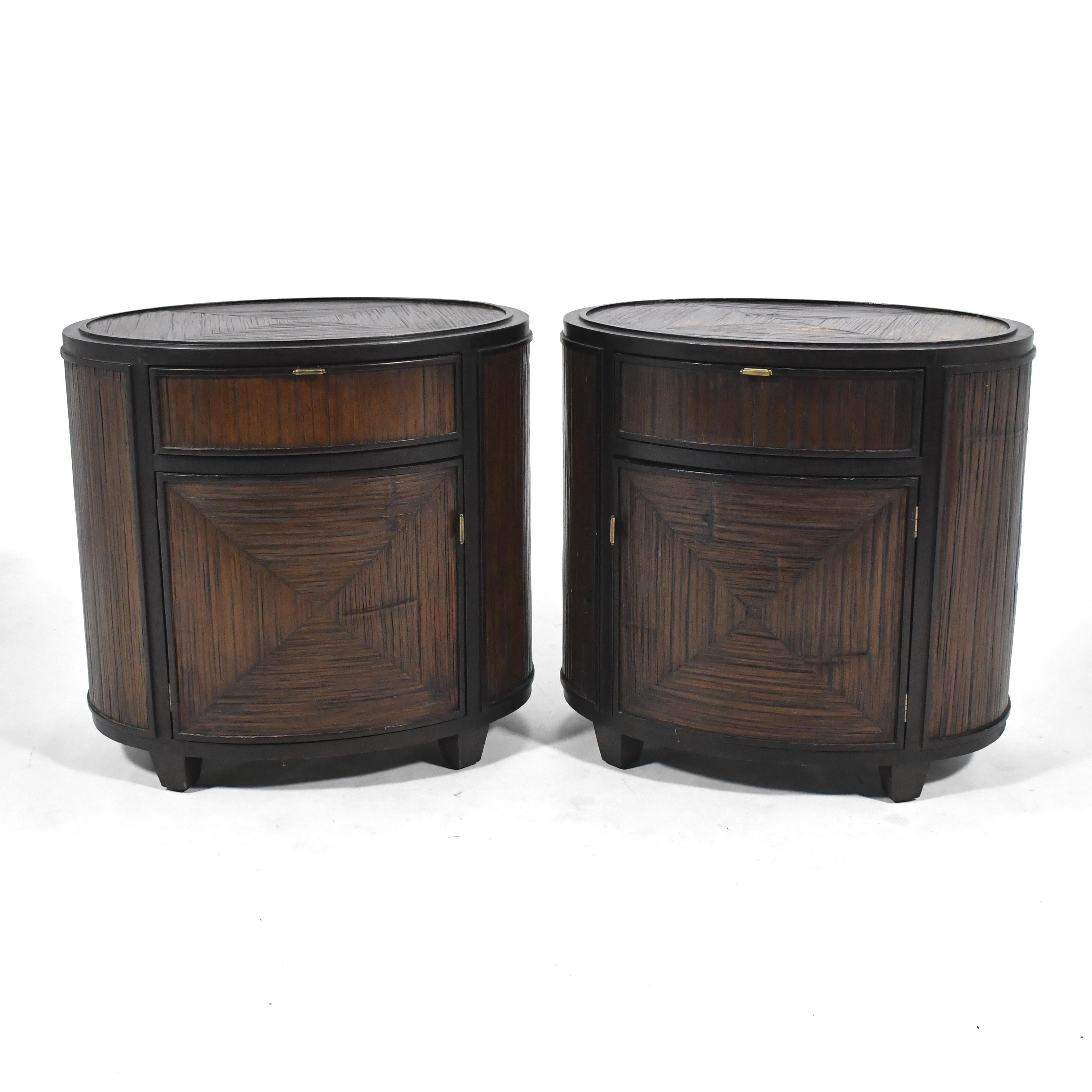 Late 20th Century McGuire Pair of Oval Nightands