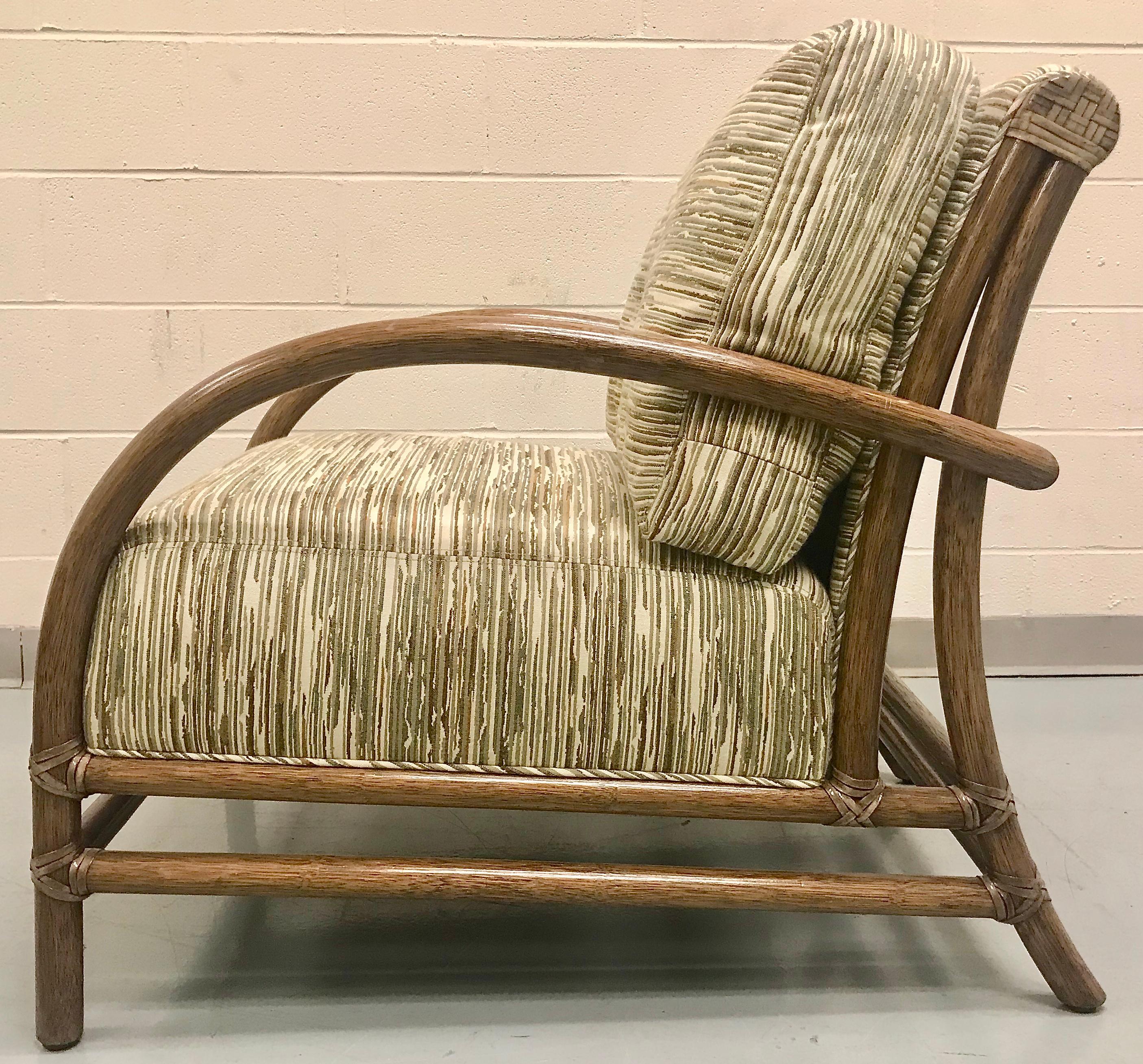 Pair of McGuire Toscana rattan lounge chairs designed by Orlando Diaz-Azcuy, model A-56.