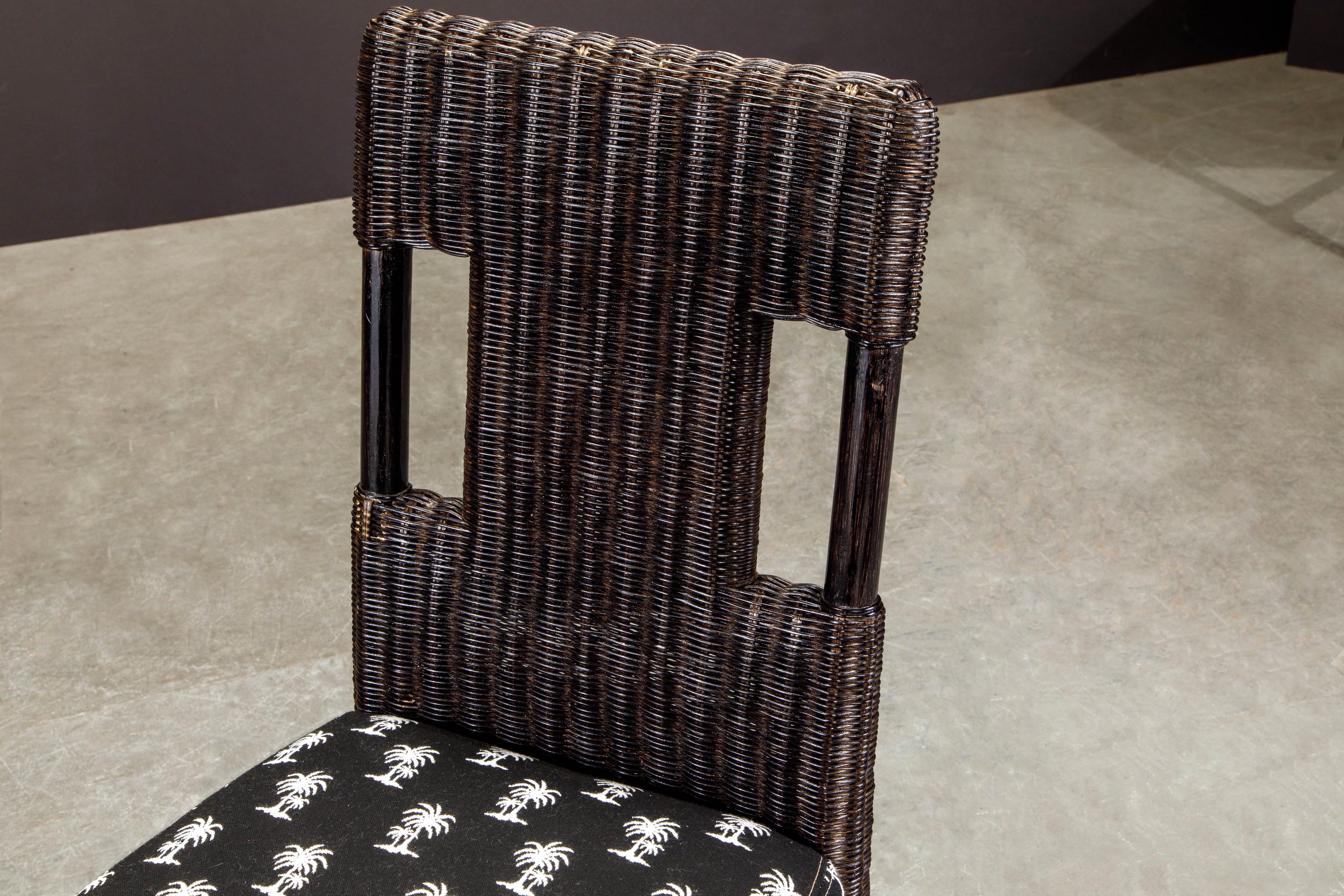 McGuire-Kaffee-Beistellstühle aus Rattan und Bambus mit Palmenmuster und Sitzen, signiert im Angebot 7