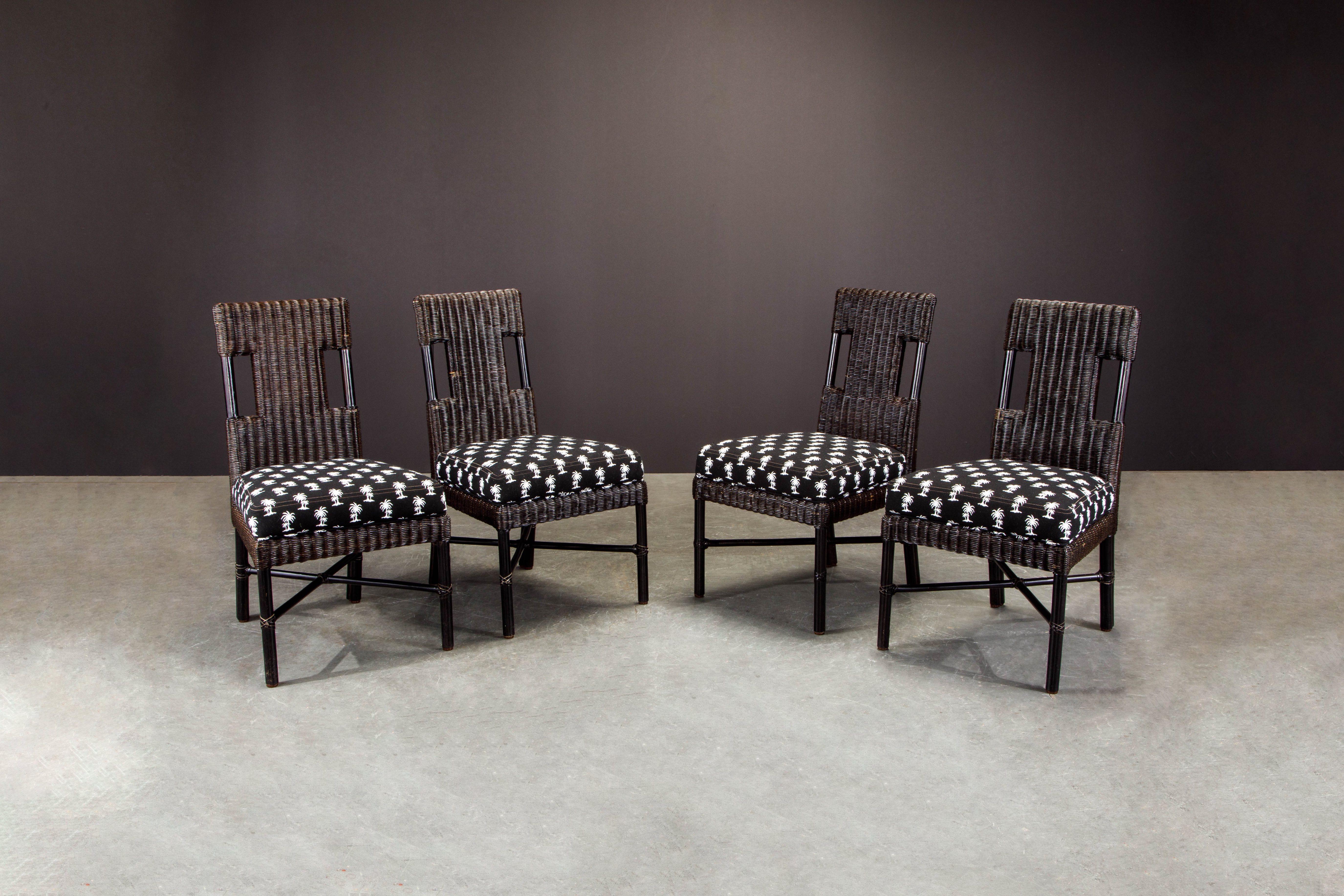 McGuire-Kaffee-Beistellstühle aus Rattan und Bambus mit Palmenmuster und Sitzen, signiert (Moderne) im Angebot