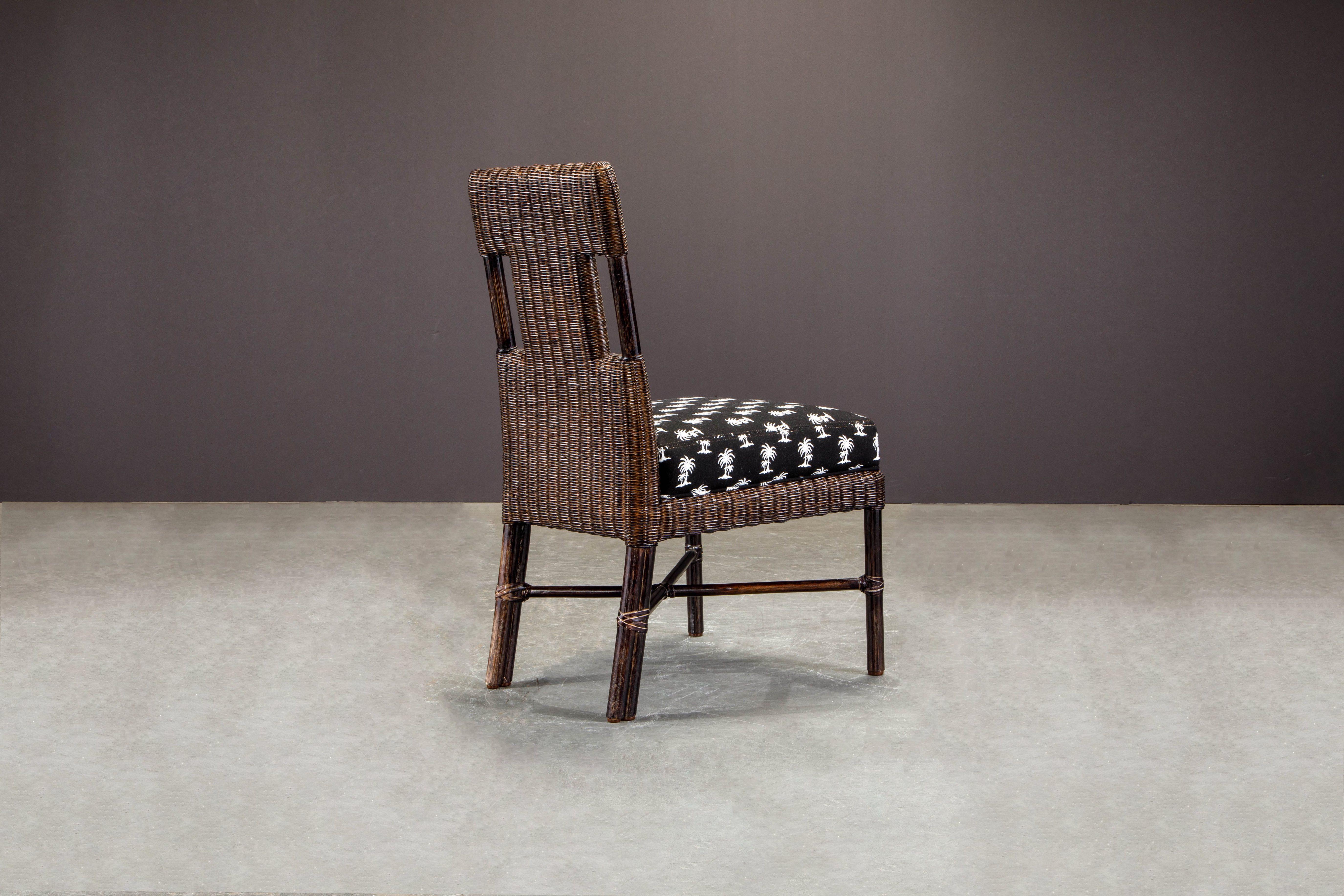McGuire-Kaffee-Beistellstühle aus Rattan und Bambus mit Palmenmuster und Sitzen, signiert (21. Jahrhundert und zeitgenössisch) im Angebot