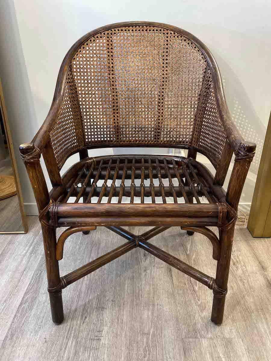 McGuire, Set di 4 poltrone in rattan e bambù con cuscini arancioni in vendita 4