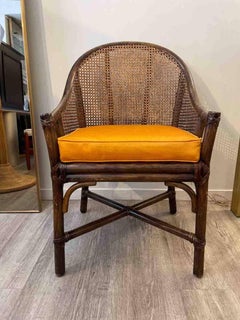 McGuire, Set di 4 poltrone in rattan e bambù con cuscini arancioni