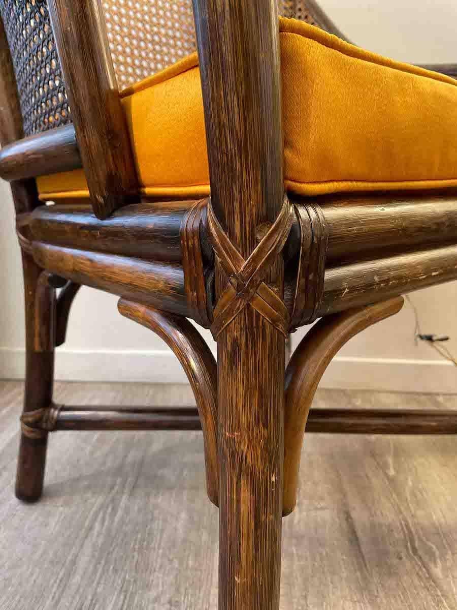 McGuire, Set di 4 poltrone in rattan e bambù con cuscini arancioni in vendita 1