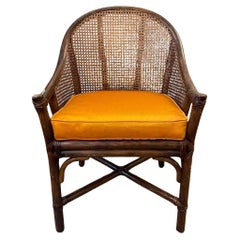 McGuire, Rattan And Bamboo Set of 4 Armchairs With Orange Cushions