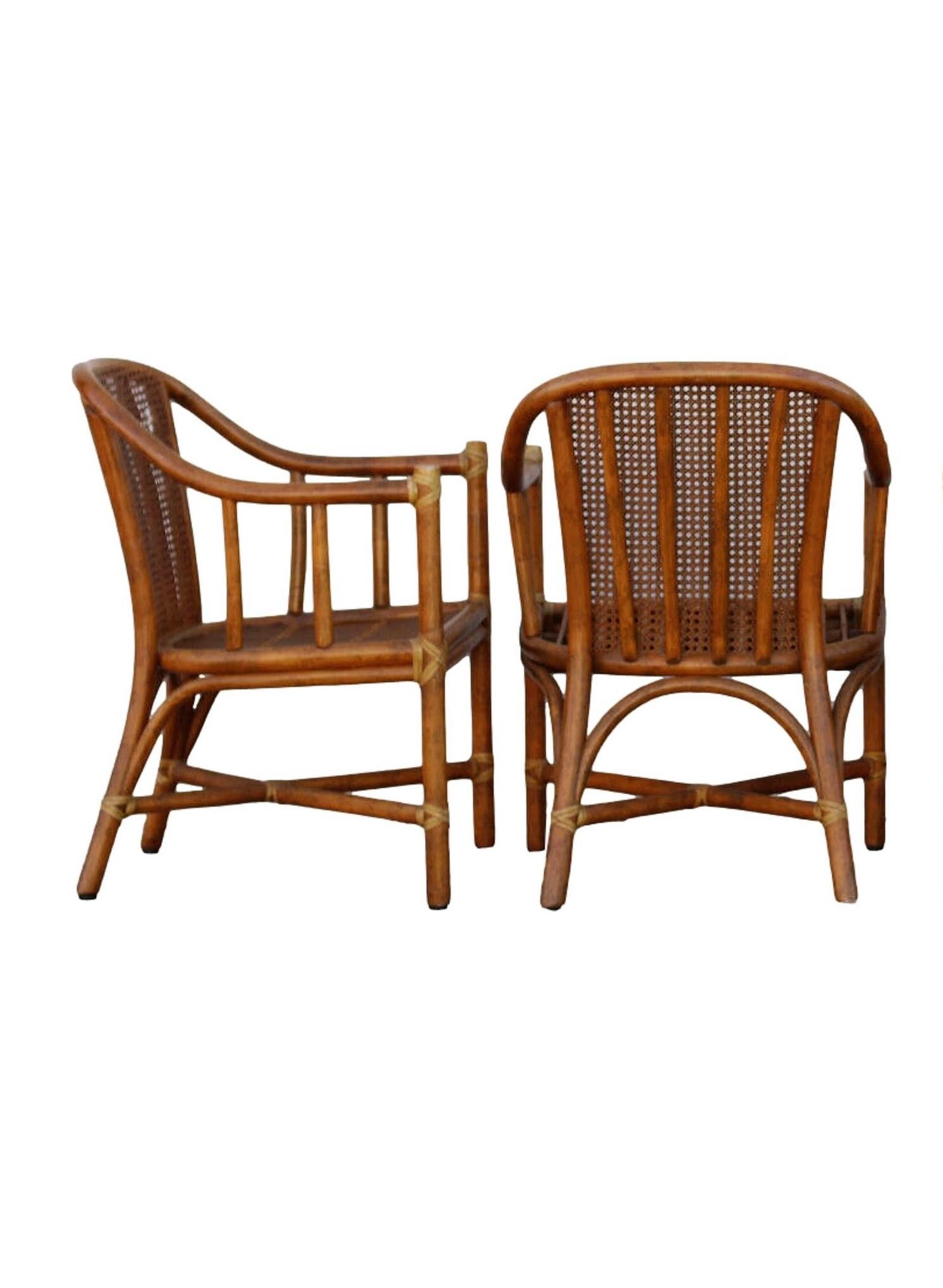 McGuire Rattan and Cane Barrel Dining Chairs, a Set of Four 2