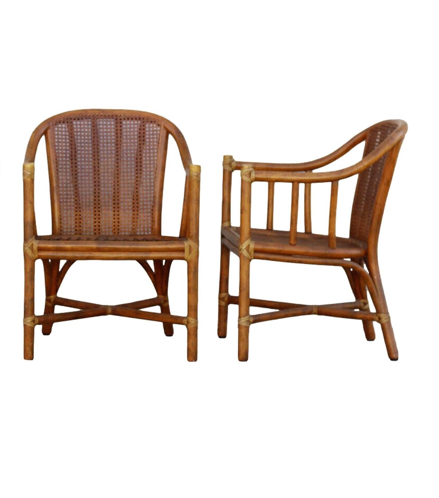 McGuire Rattan and Cane Barrel Dining Chairs, a Set of Four 3