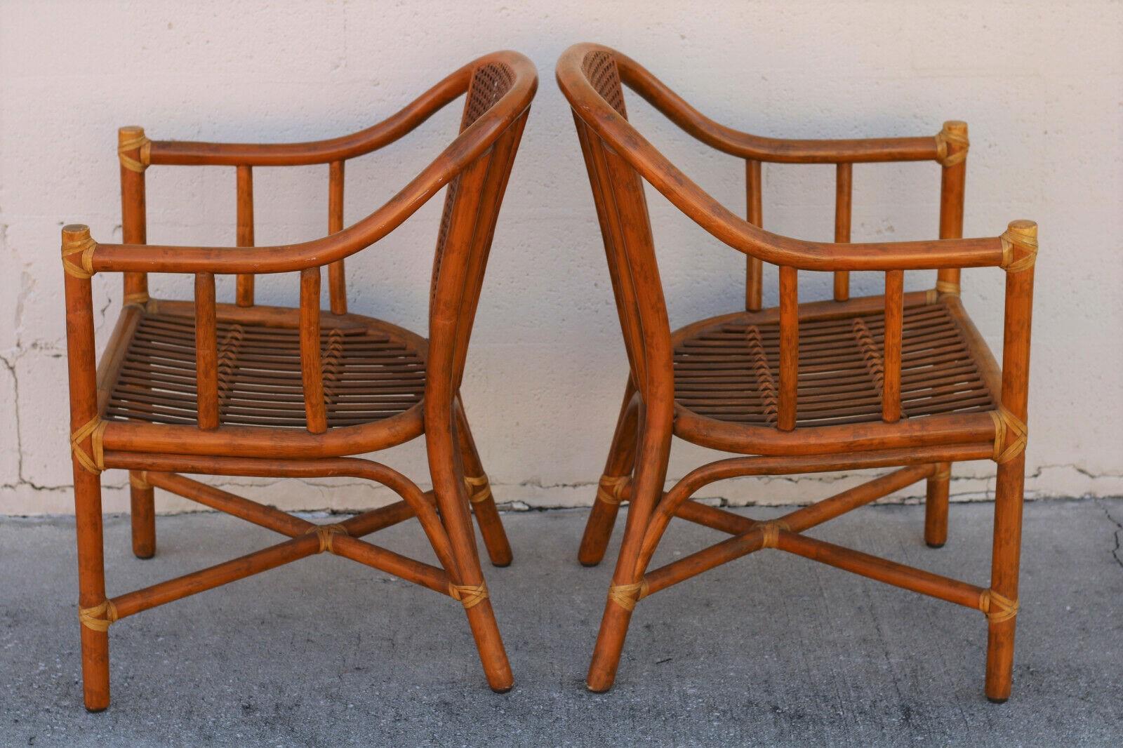McGuire Rattan and Cane Barrel Dining Chairs, a Set of Four 4