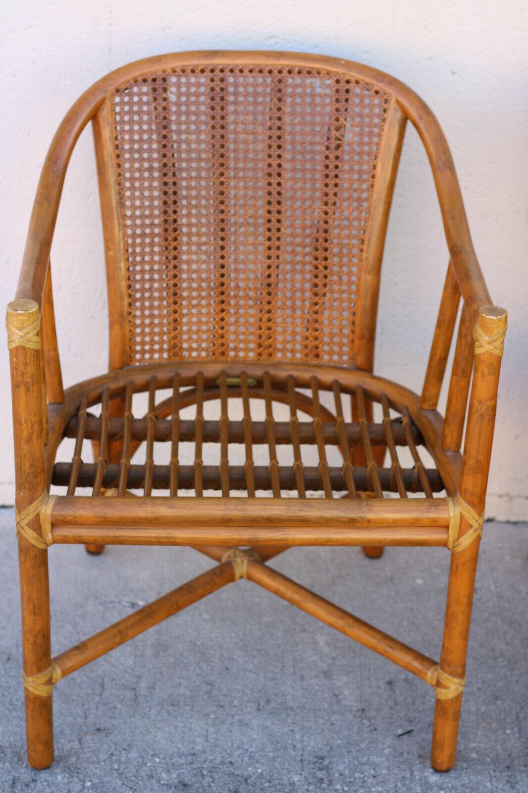Hand-Crafted McGuire Rattan and Cane Barrel Dining Chairs, a Set of Four