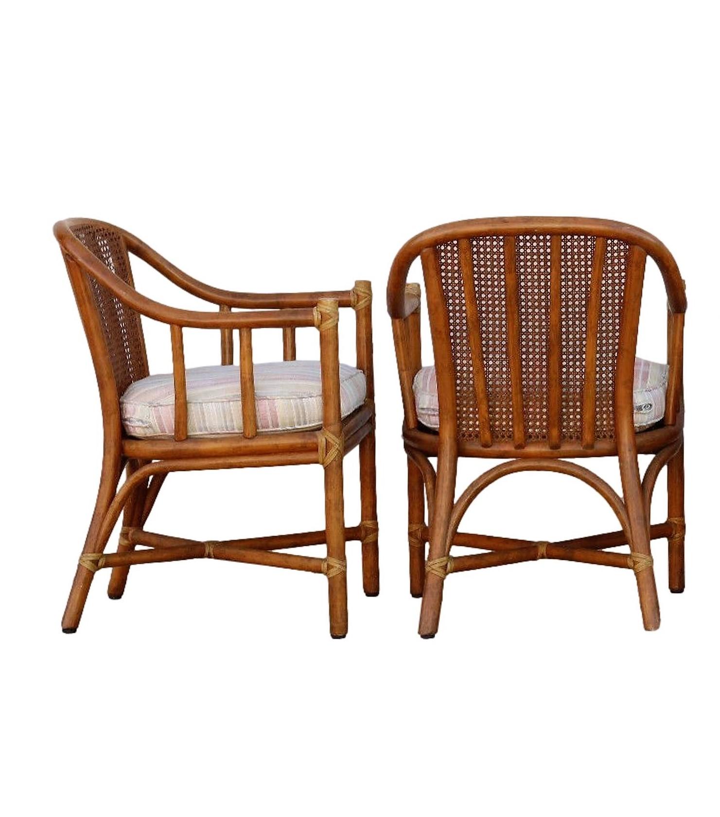McGuire Rattan and Cane Barrel Dining Chairs, a Set of Four In Good Condition In Vero Beach, FL