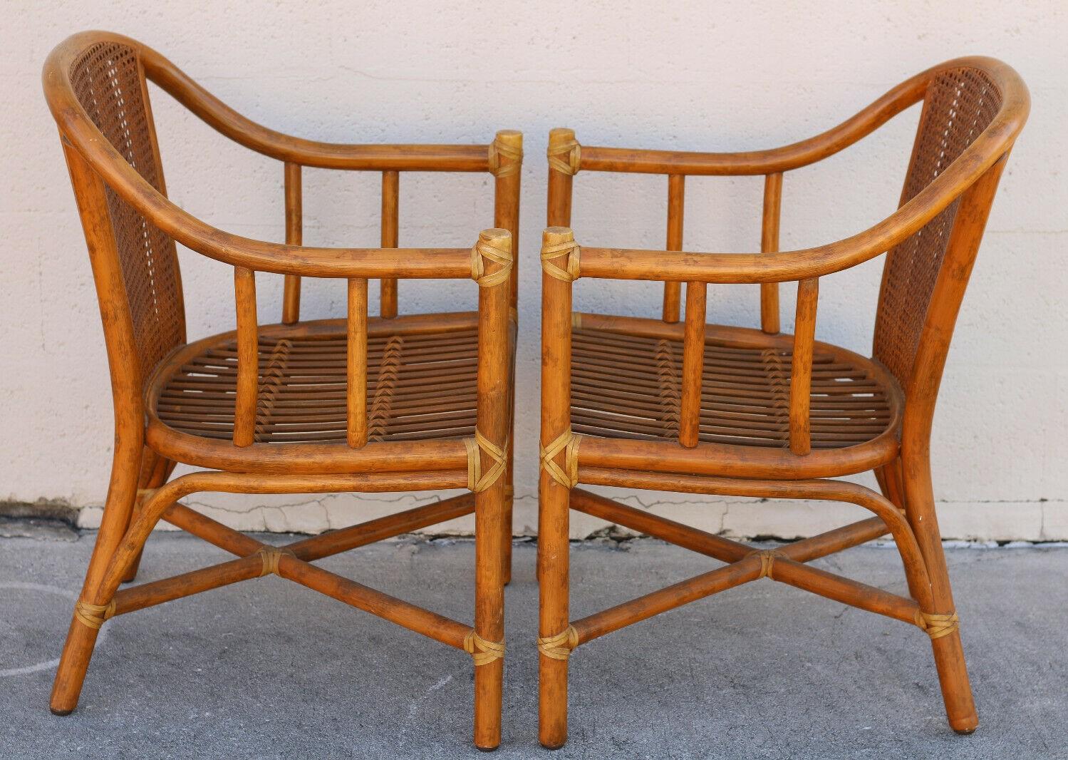McGuire Rattan and Cane Barrel Dining Chairs, a Set of Four 1