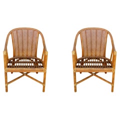McGuire Rattan and Cane Barrel Dining Chairs, a Set of Four