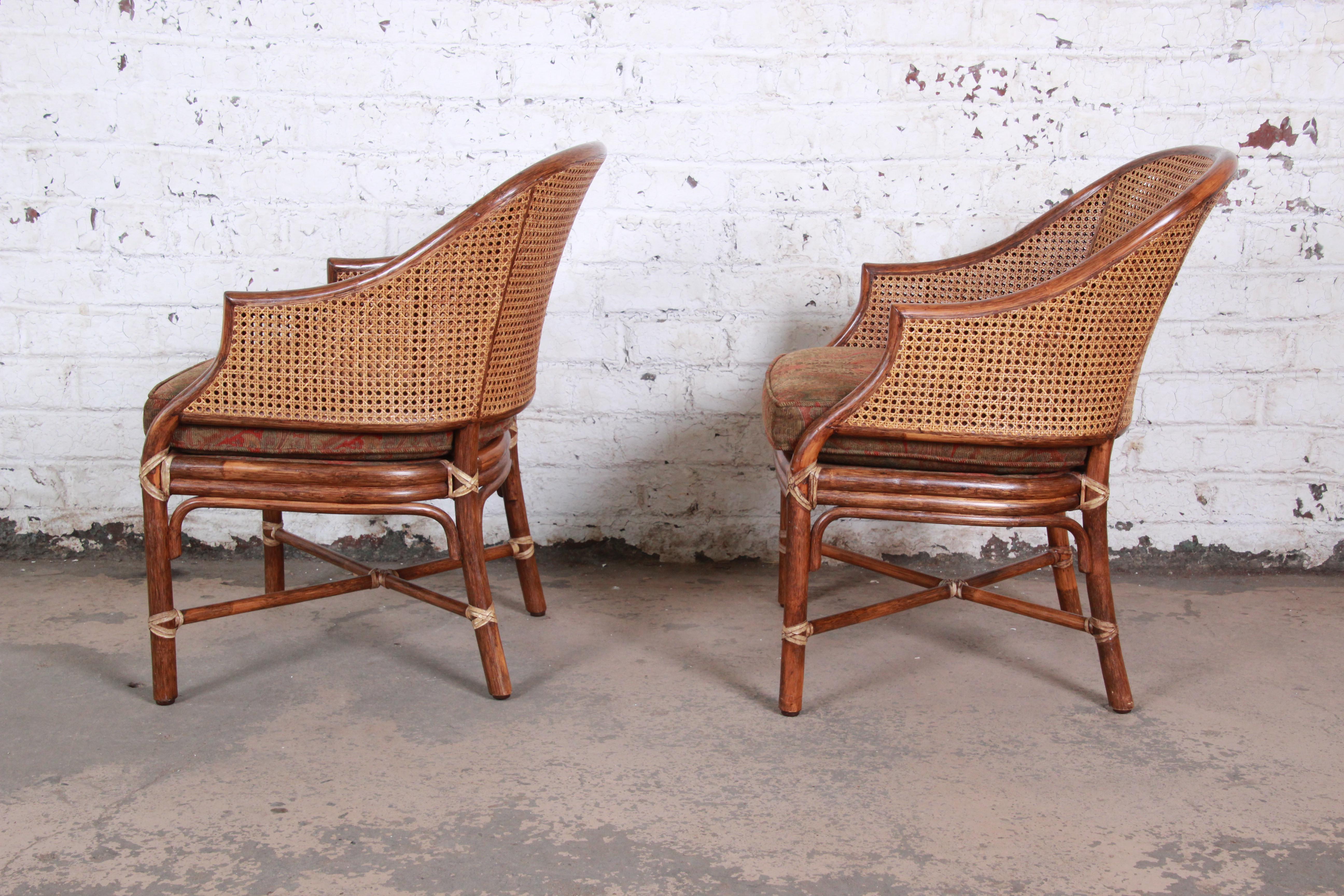 Mid-Century Modern McGuire Rattan and Cane Club Chairs, Pair